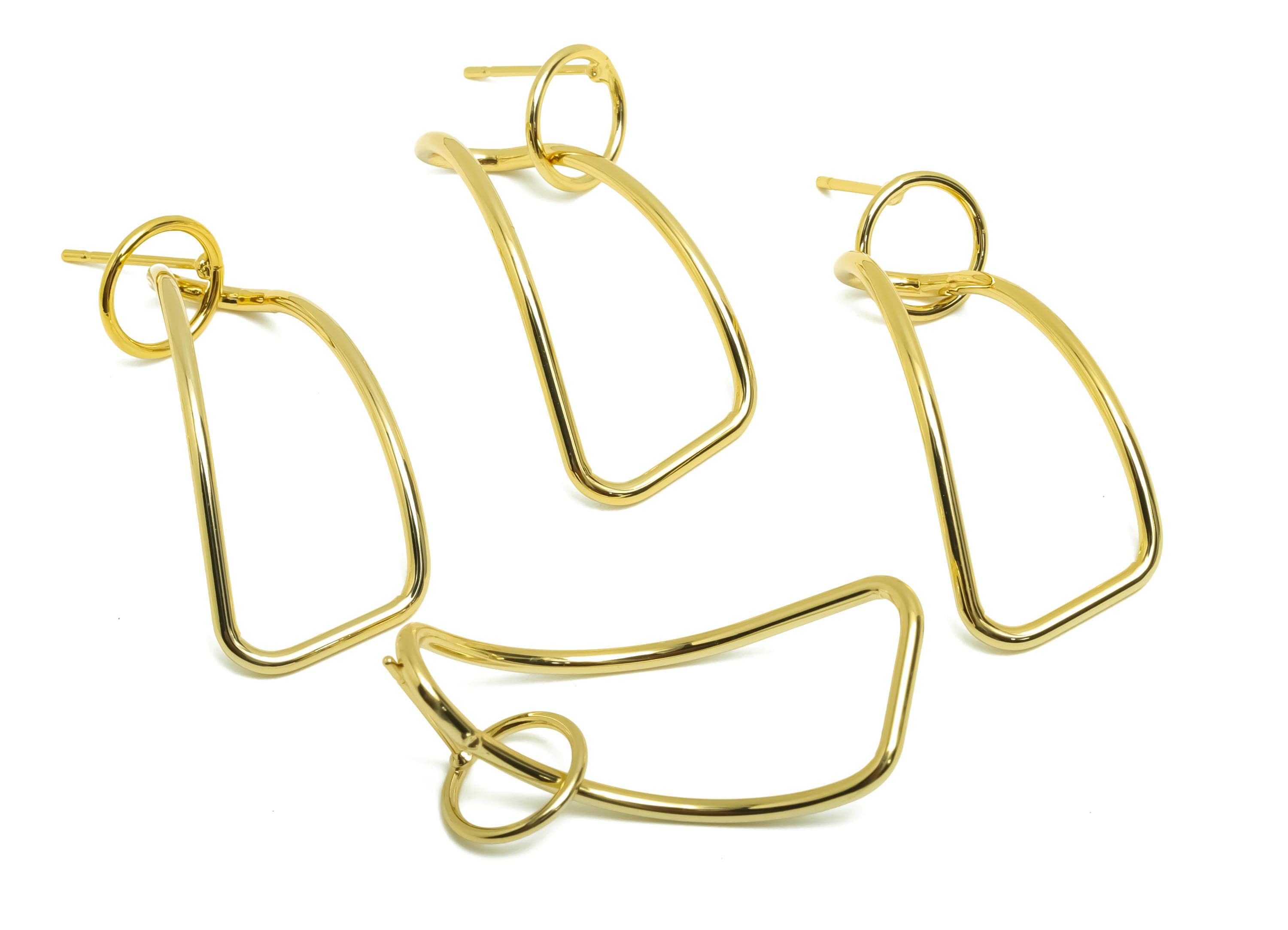 Brass Dangle Earring Stud - Twisted Wire Earring Post - Brass Curly Wire Circle Earring Post - 18K Real Gold Plating - 39.15x14x1mm- RGP8688 - DOMEDBAZAAR