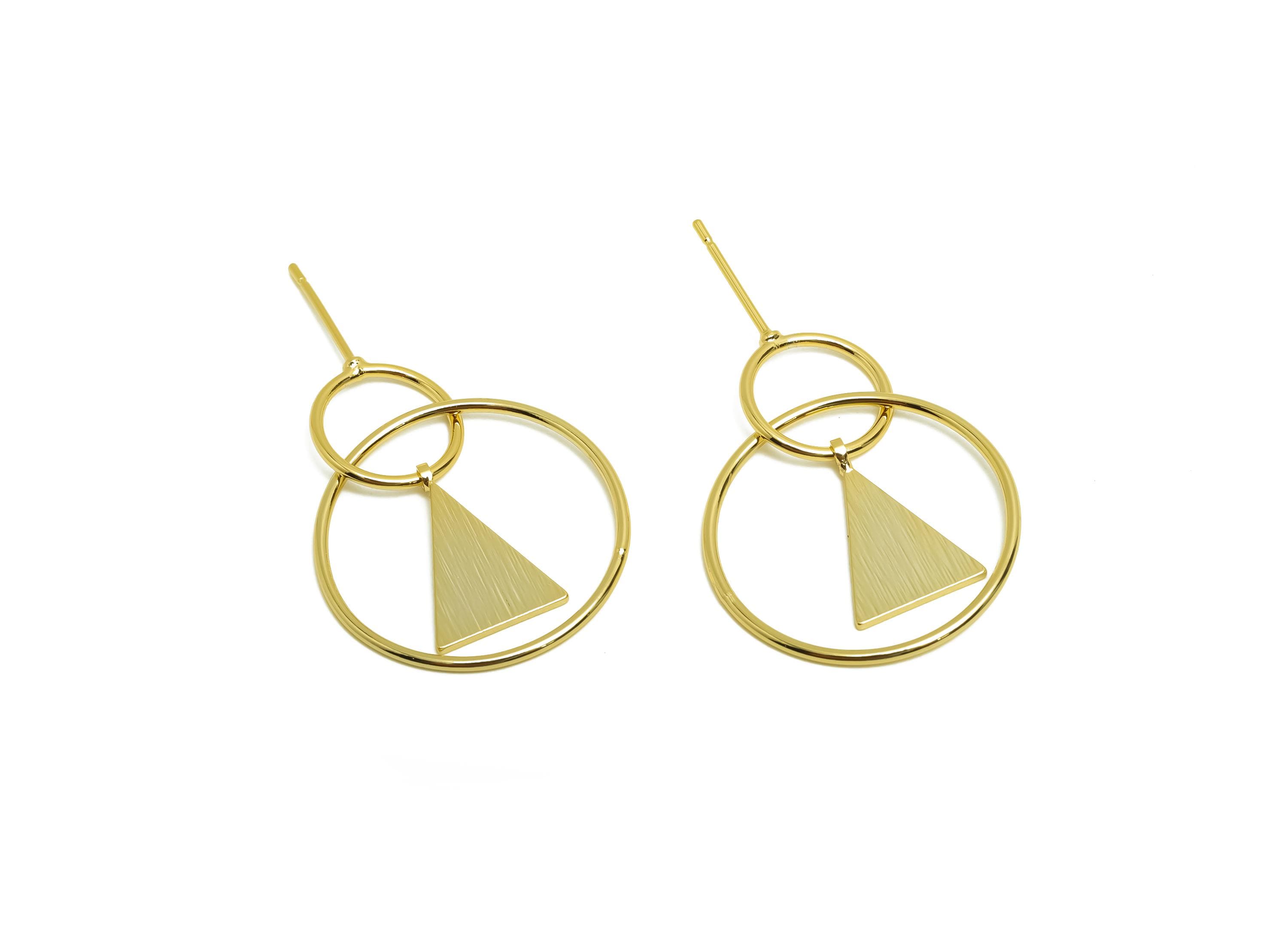 Brass Round Earring Post - Brass Textured Triangle Earring Stud - For Her - Gold Jewelry - 18K Real Gold Plating - 30.14x22.08x1mm - RGP8690 - DOMEDBAZAAR