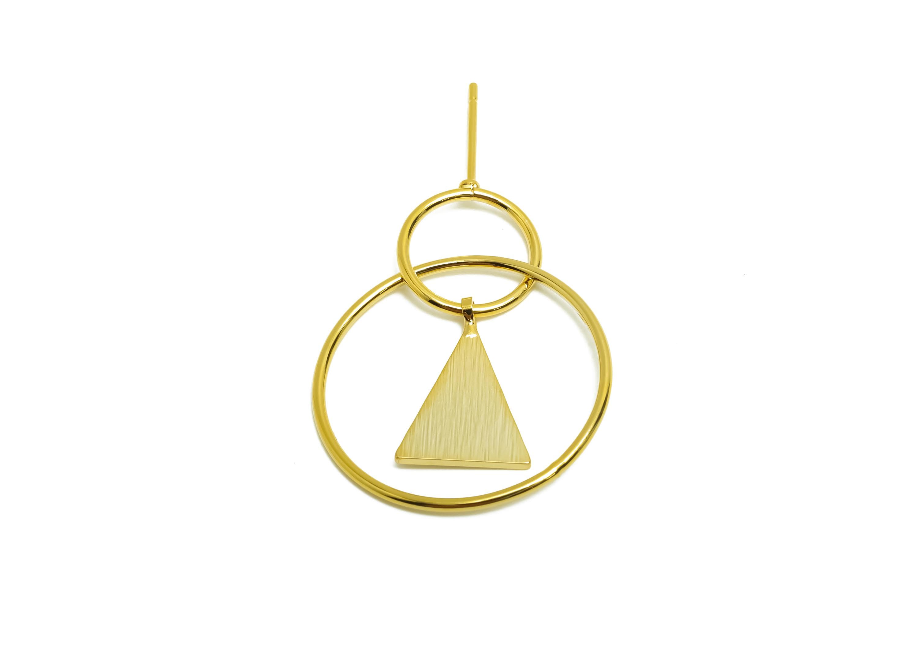 Brass Round Earring Post - Brass Textured Triangle Earring Stud - For Her - Gold Jewelry - 18K Real Gold Plating - 30.14x22.08x1mm - RGP8690 - DOMEDBAZAAR