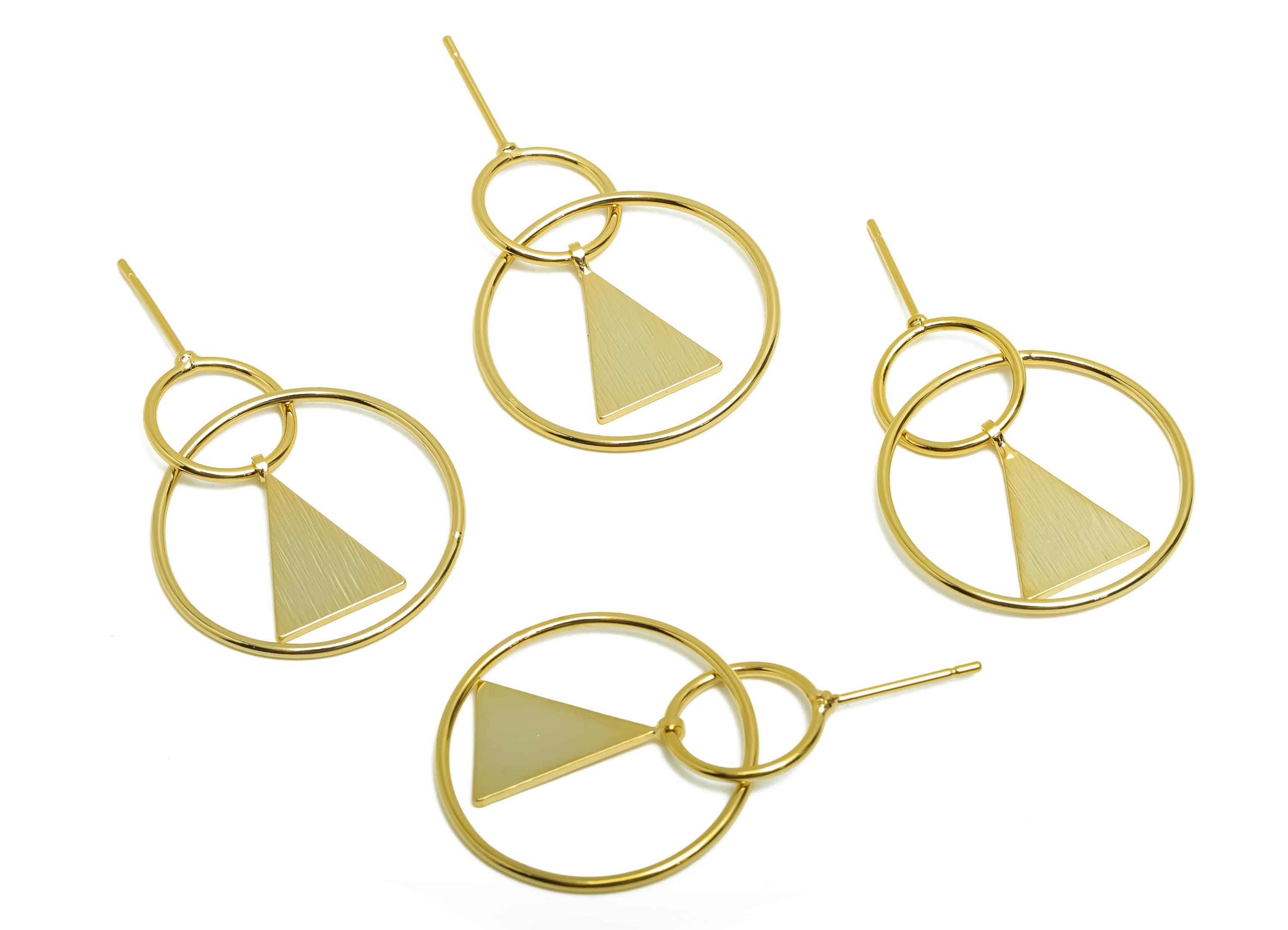 Brass Round Earring Post - Brass Textured Triangle Earring Stud - For Her - Gold Jewelry - 18K Real Gold Plating - 30.14x22.08x1mm - RGP8690 - DOMEDBAZAAR