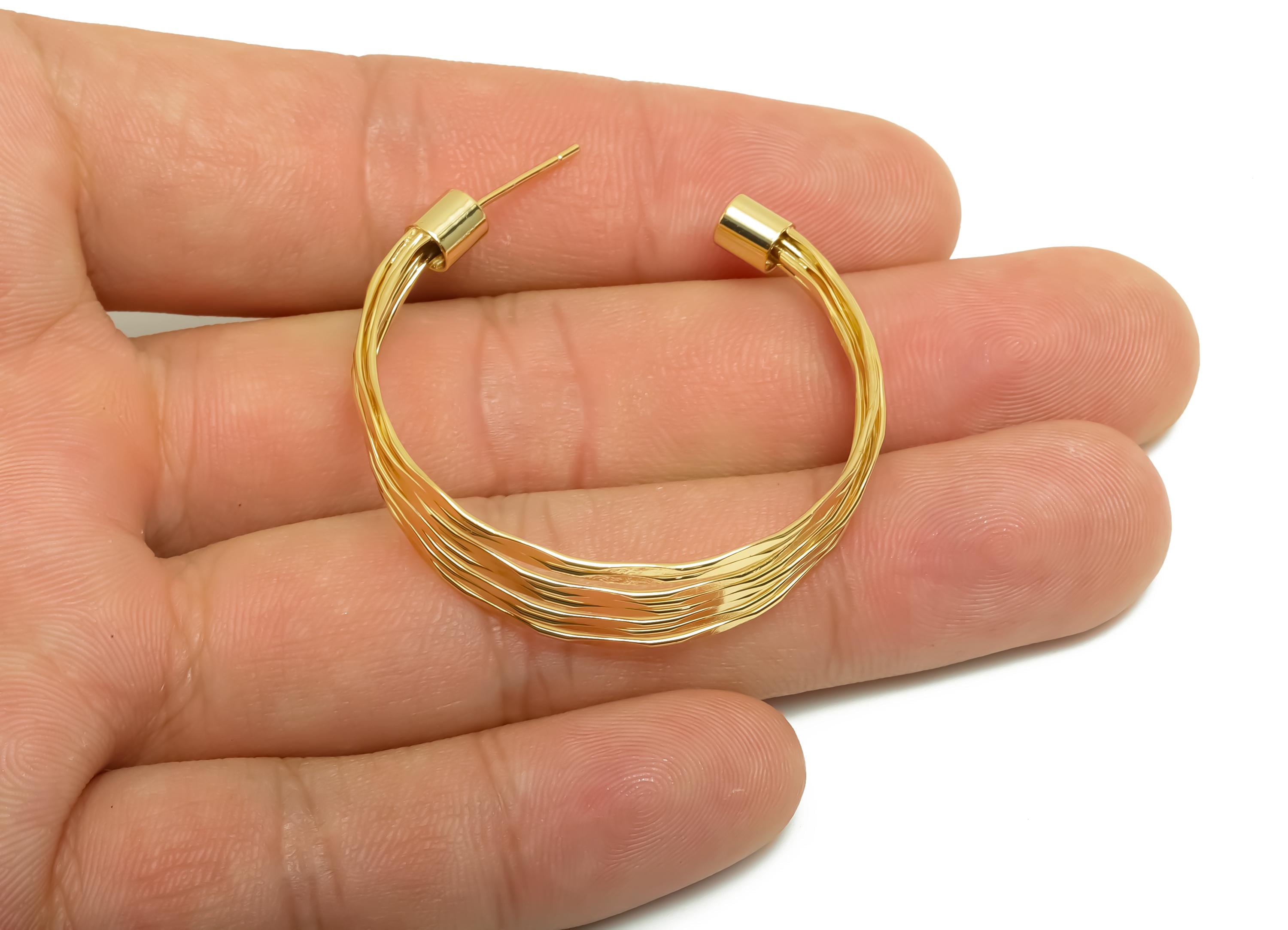 Brass Hoop Earring Stud - Open Hoop Hammered Earring Post - Gold Jewelry - For Her - 18K Real Gold Plating - 39.8x35.96x0.73mm - RGP8684 - DOMEDBAZAAR