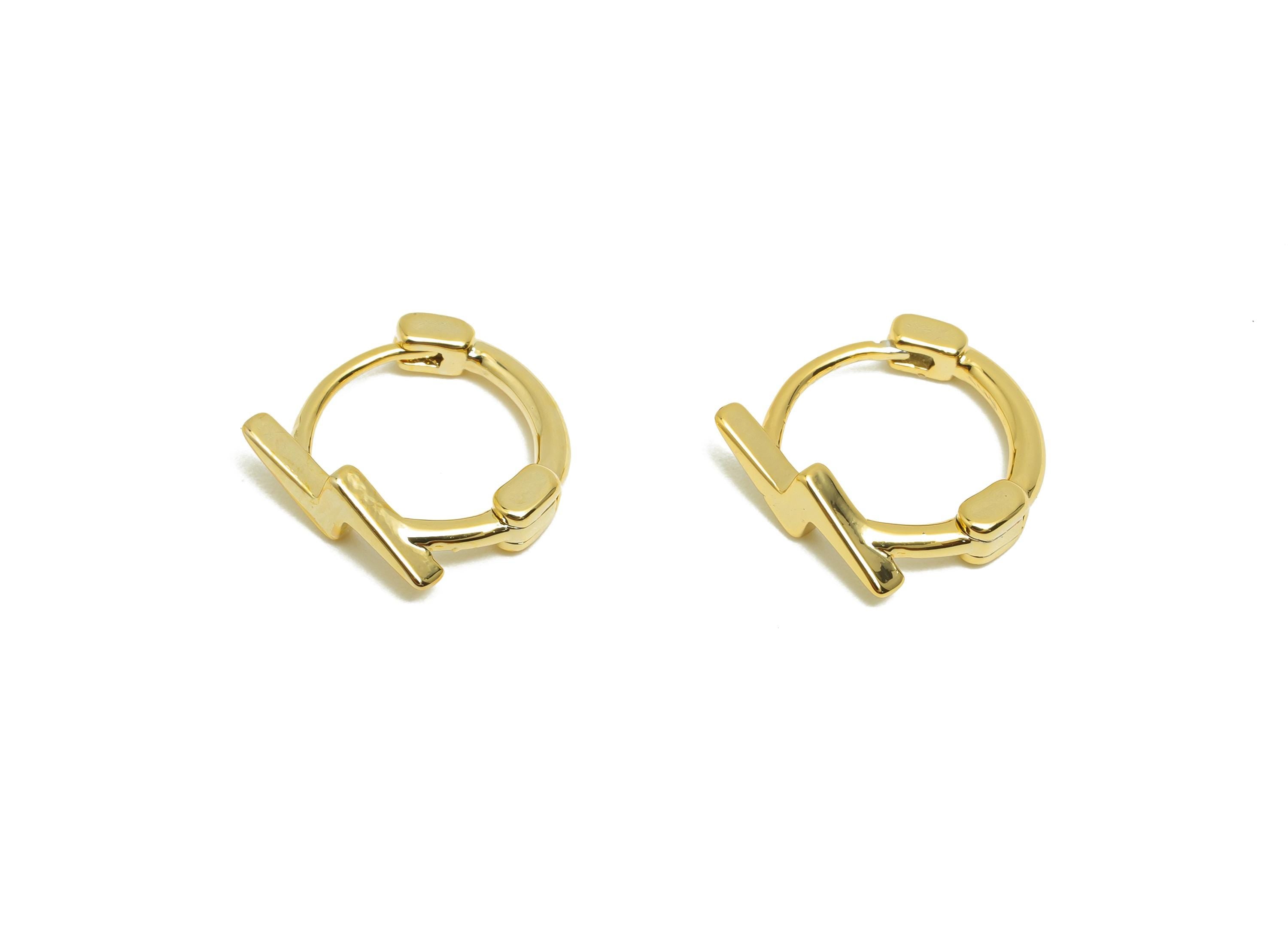 Brass Lightning Hoop Earring - Gold Huggie Earring for Girls - Circle Daily Wear Earring - 18K Real Gold Plated - 11.5x11.8x3.55mm - RGP8528 - DOMEDBAZAAR