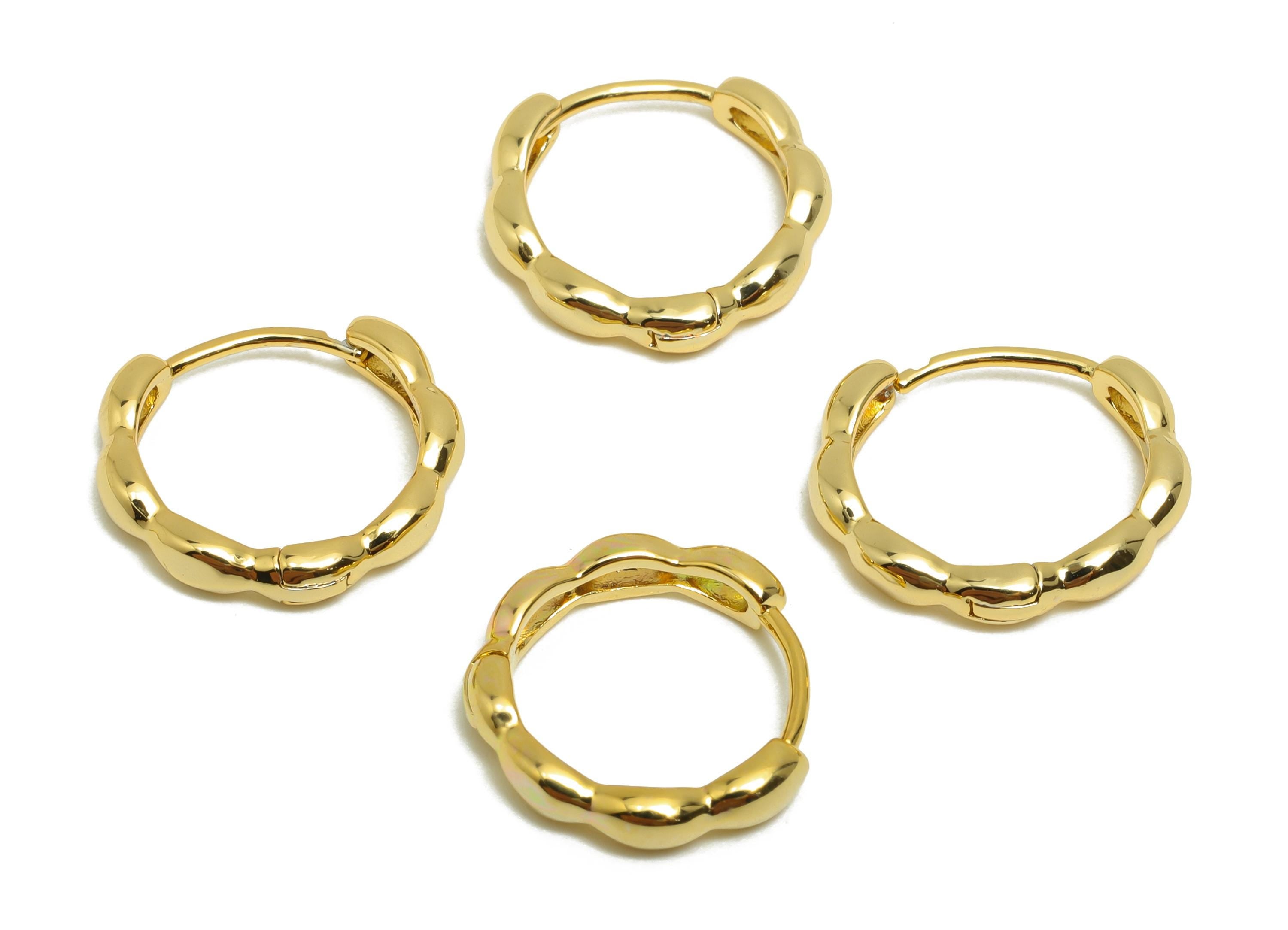 Brass Flower Hoop Earring - Gold Huggie Earring for Girls - Circle Daily Wear Earring - 18K Real Gold Plating - 13.9x13.3x2.67mm - RGP8530 - DOMEDBAZAAR