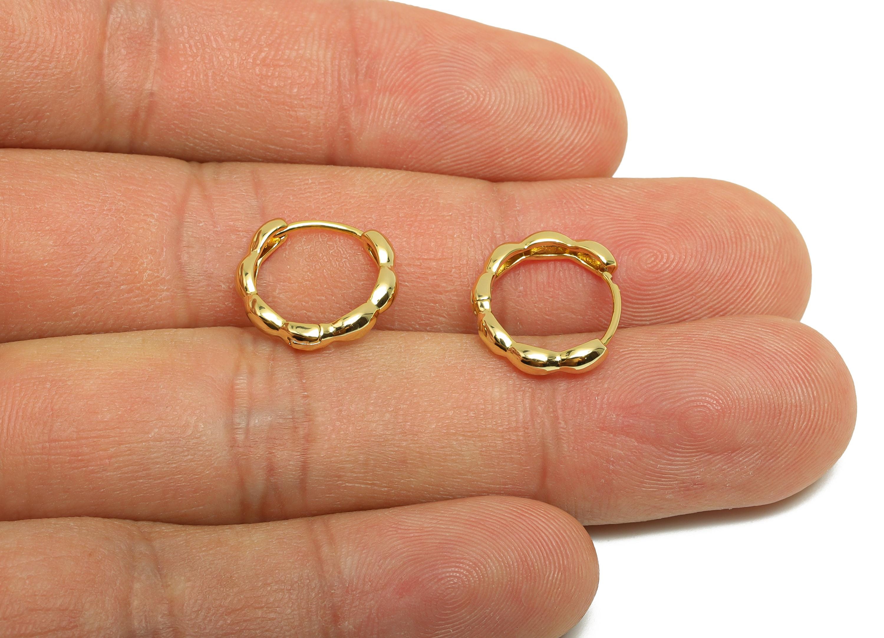 Brass Flower Hoop Earring - Gold Huggie Earring for Girls - Circle Daily Wear Earring - 18K Real Gold Plating - 13.9x13.3x2.67mm - RGP8530 - DOMEDBAZAAR