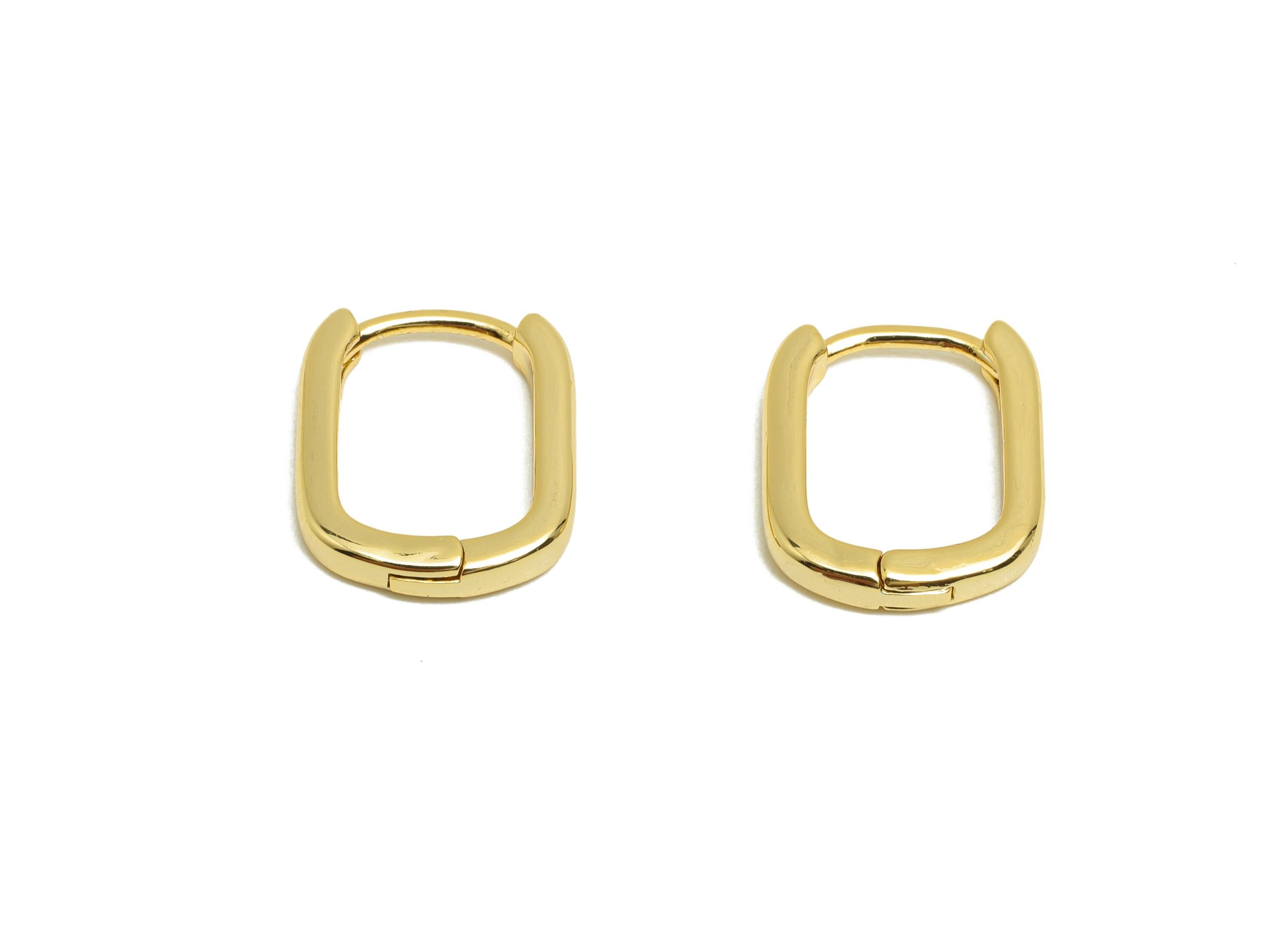 Brass Rectangle Hoop Earring - Gold Huggie Earring for Girls - Mini Daily Wear Earring - 18K Real Gold Plated - 13.8x11.8x2.4mm - RGP8531 - DOMEDBAZAAR