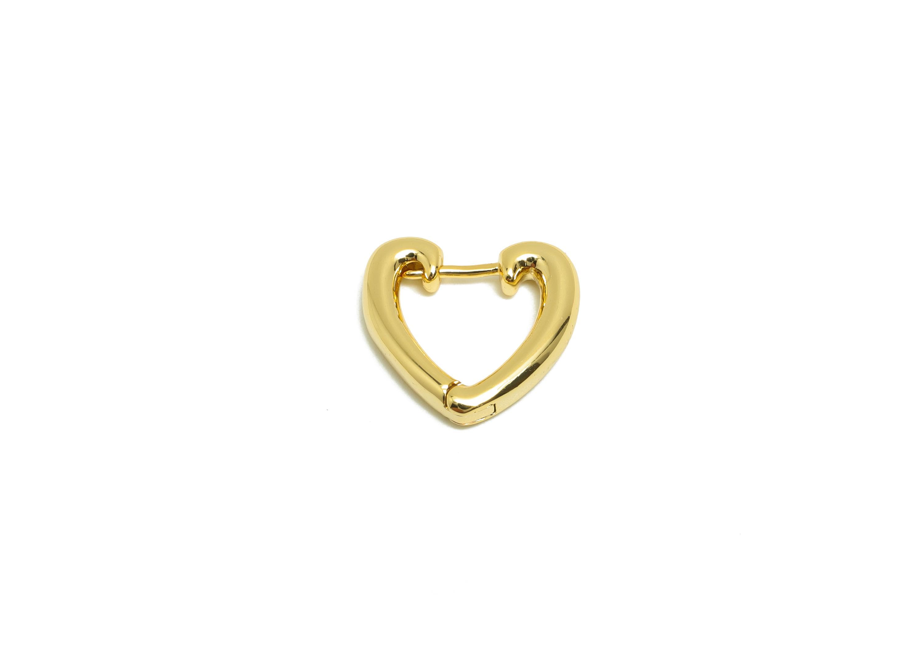 Brass Heart Hoop Earring - Gold Huggie Earring for Girl&#39;s - Heart Valentine&#39;s Day Earring - 18K Real Gold Plated - 14.3x13.3x2.55mm -RGP8532 - DOMEDBAZAAR