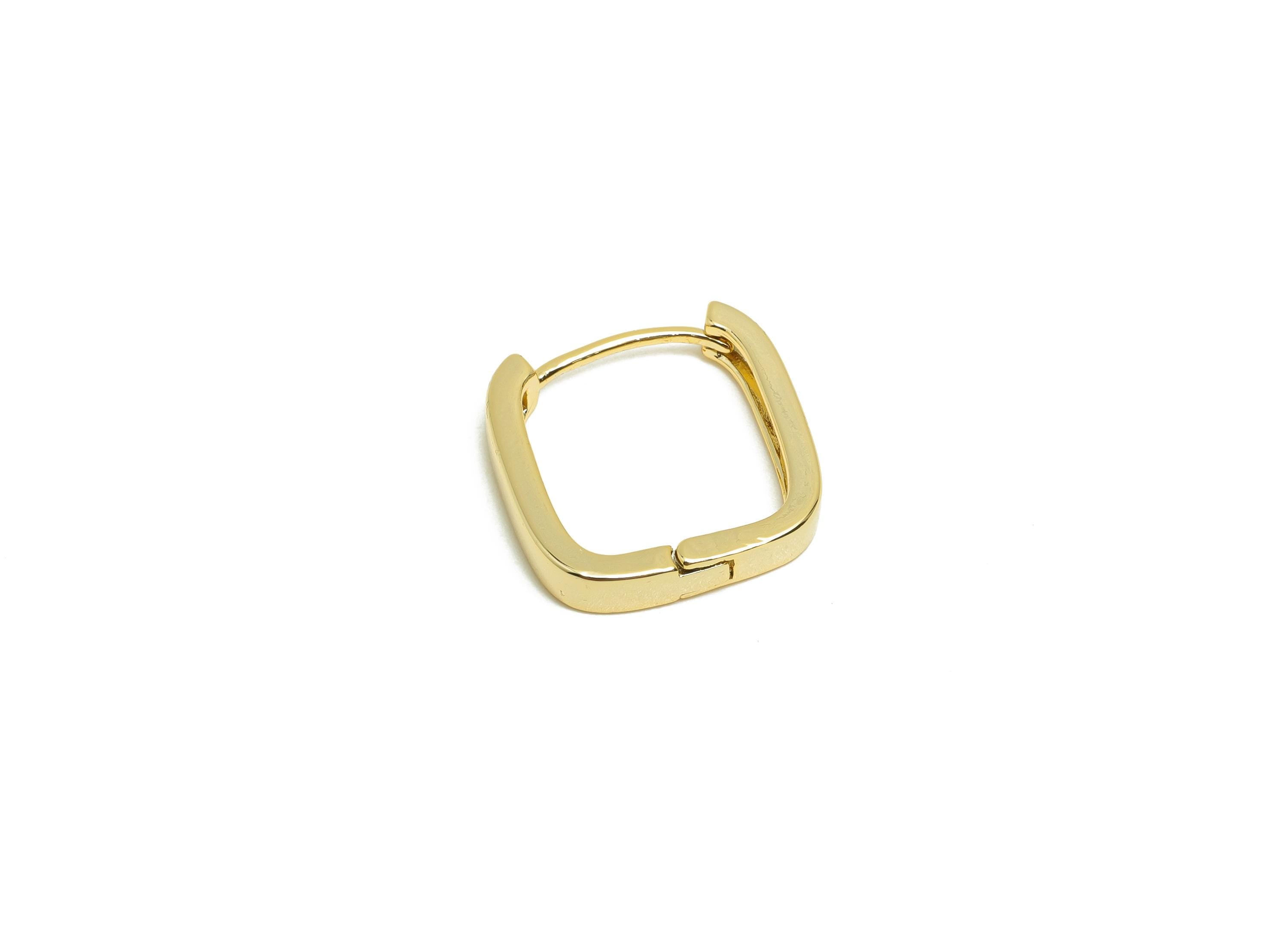 Brass Square Hoop Earring - Gold Huggie Earring for Girls - Thick Daily Wear Hoop Earring - 18K Real Gold Plated - 15.3x15.5x3.23mm- RGP8533 - DOMEDBAZAAR