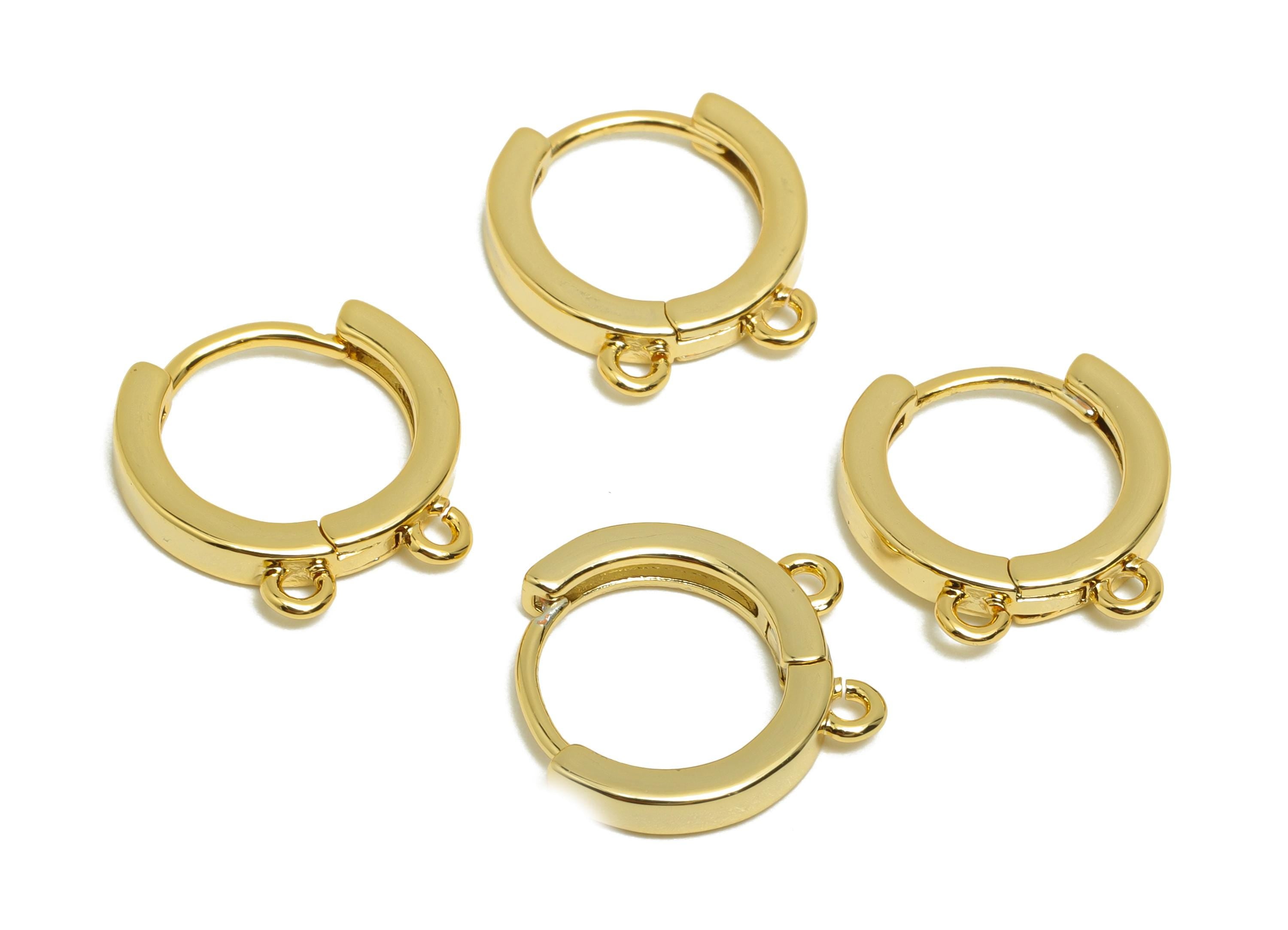 Brass Hoop Earring - Gold Huggie Earring for Girls - Circle Daily Wear Earring with 2 Loop - 18K Real Gold Plating - 14x13.5x2.34mm- RGP8534 - DOMEDBAZAAR