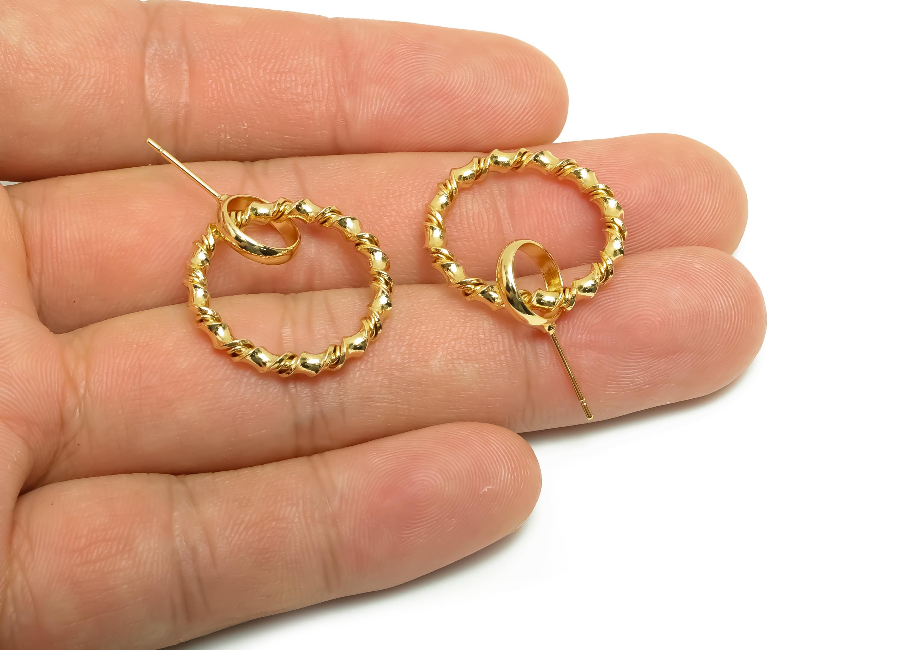 Brass Round Earring Stud - Brass Dangle Earring Post - Gold Jewelry - Geometry Earring Post - 18K Real Gold Plating - 28.28x21x2mm - RGP8686 - DOMEDBAZAAR