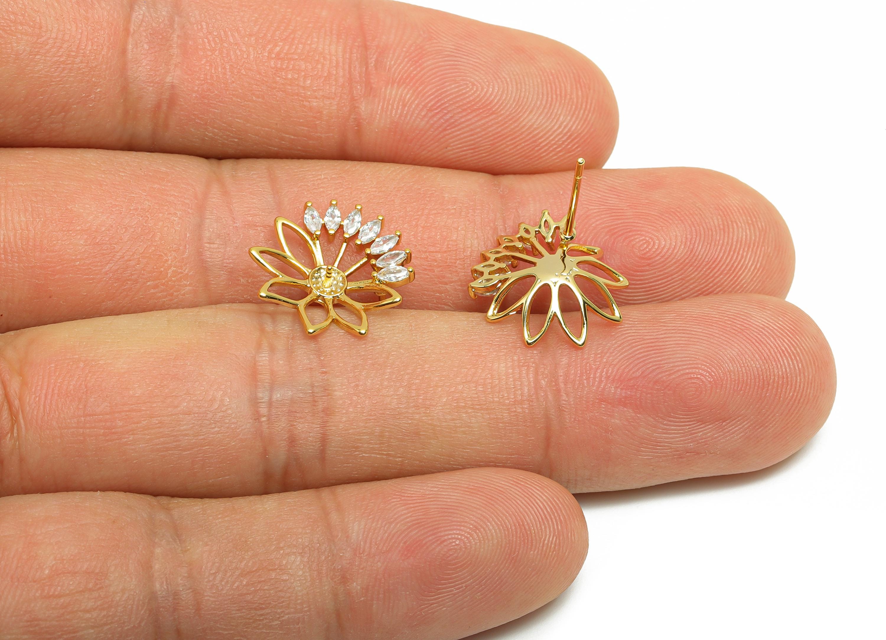 Brass Round Earring Stud - Circle Earring Setting for Girls - Gold Zircon Daily Wear Ear - 18K Real Gold Plated - 13.7x13.2x3.91mm - RGP8537 - DOMEDBAZAAR