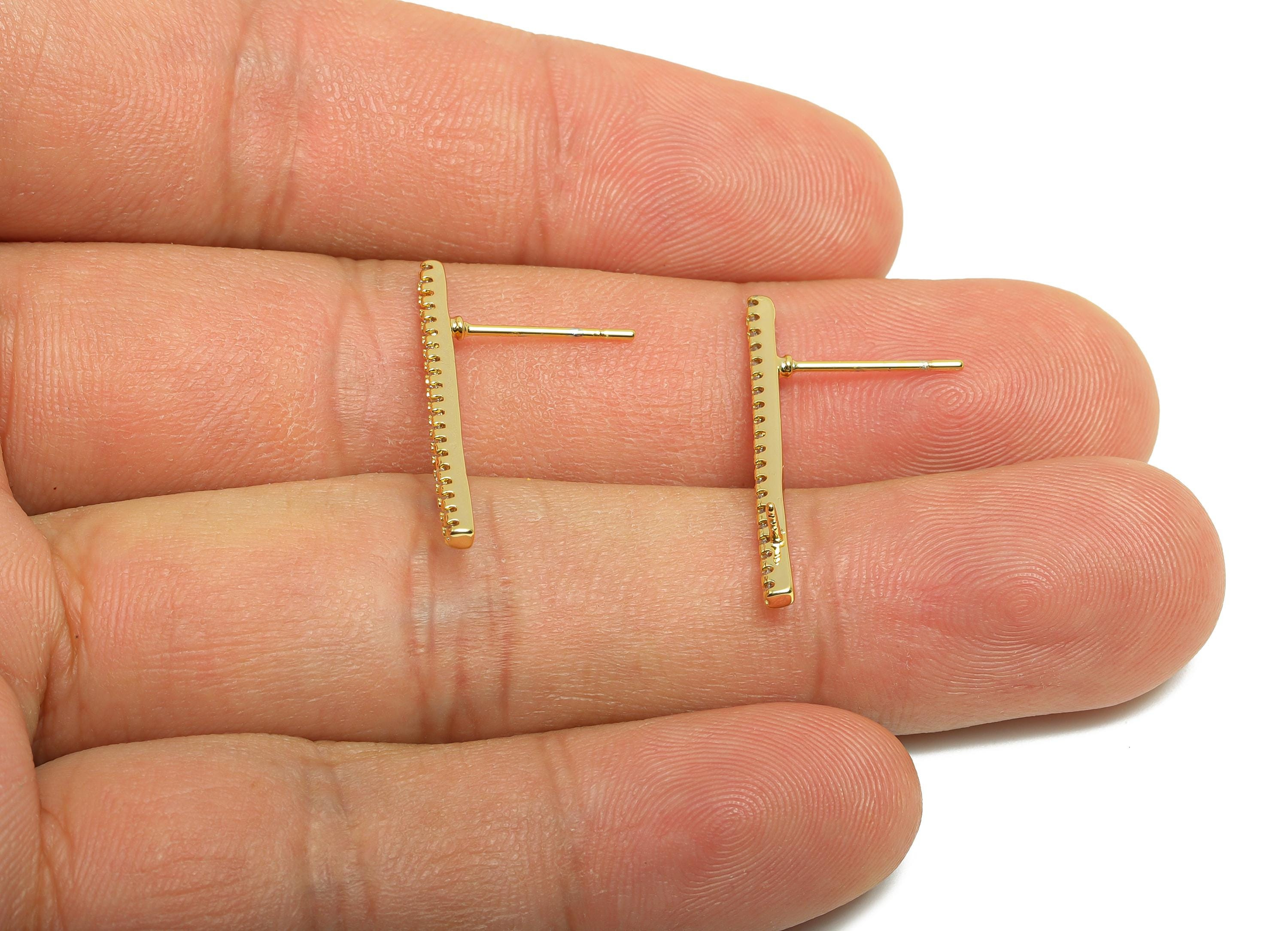 Brass Bar Earring Stud - Bar Earring Setting for Girls - Gold Zircon Earring for Party - 18K Real Gold Plating - 25.4x4.8x1.96mm - RGP8539 - DOMEDBAZAAR