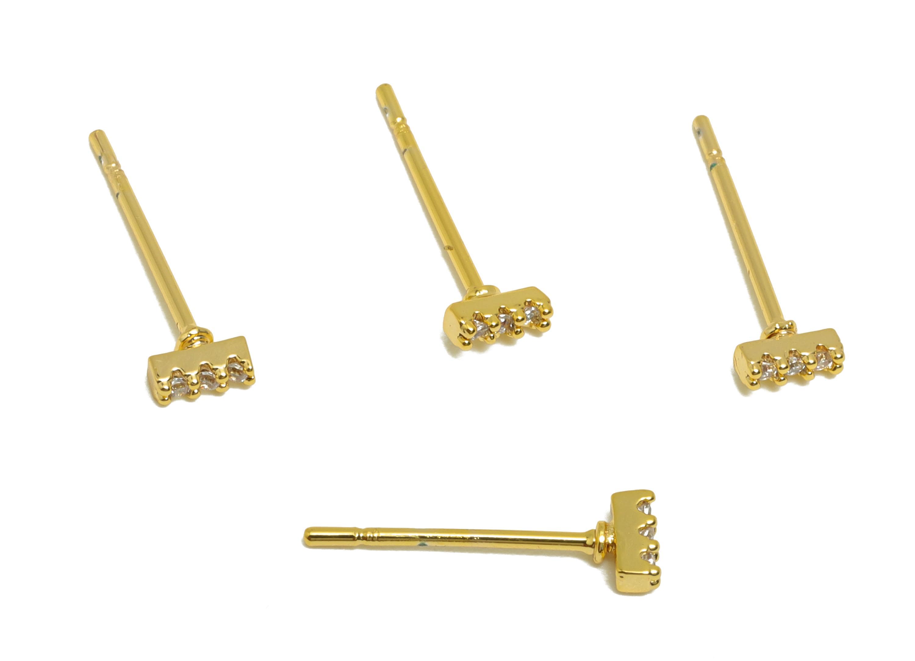 Brass Bar Earring Stud - Tiny Bar Earring Setting for Girls - Gold Zircon Daily Wear Ear - 18K Real Gold Plating - 4.16x1.61x1.34mm -RGP8540 - DOMEDBAZAAR