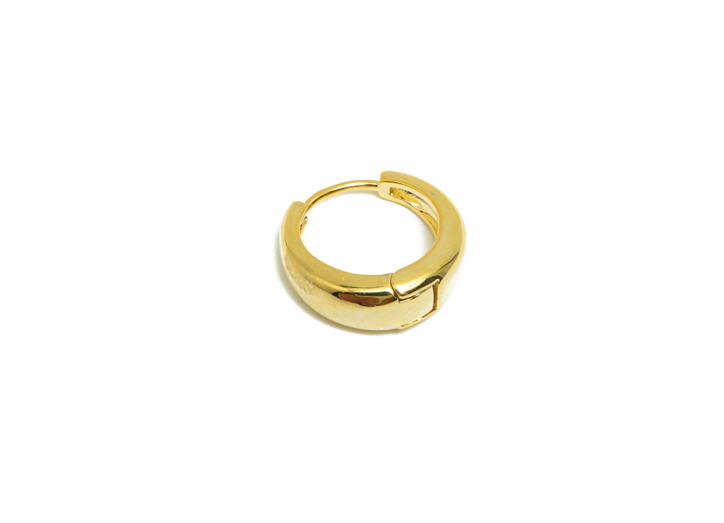 Brass Round Hoop Earring - Gold Huggie Earring for Girl&#39;s - Thick Circle Daily Wear Ear - 18K Real Gold Plated - 13.5x13.23x4.7mm - RGP8542 - DOMEDBAZAAR