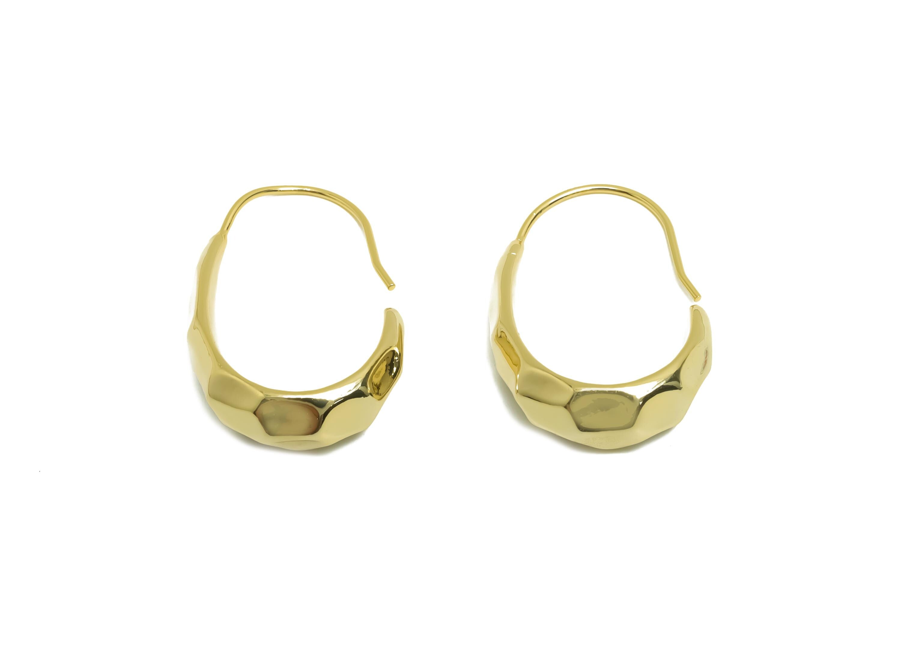 Brass Hoop Earring - Brass Faceted Hoop Wire Earring - Earring Hook - Gold Jewelry - For Her - 18K Real Gold Plating - 32x20x4mm - RGP8675 - DOMEDBAZAAR