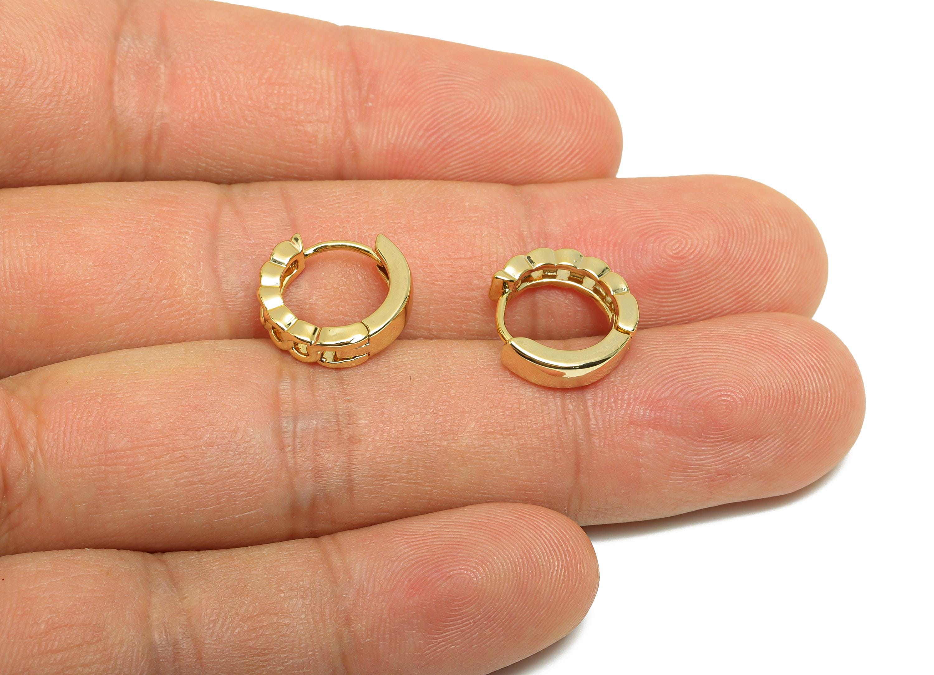 Brass Chain Hoop Earring - Gold Huggie Earring for Women - Daily Wear Hoop Earring Clasp - 18K Real Gold Plating - 13.6x12.4x3.4mm - RGP8543 - DOMEDBAZAAR
