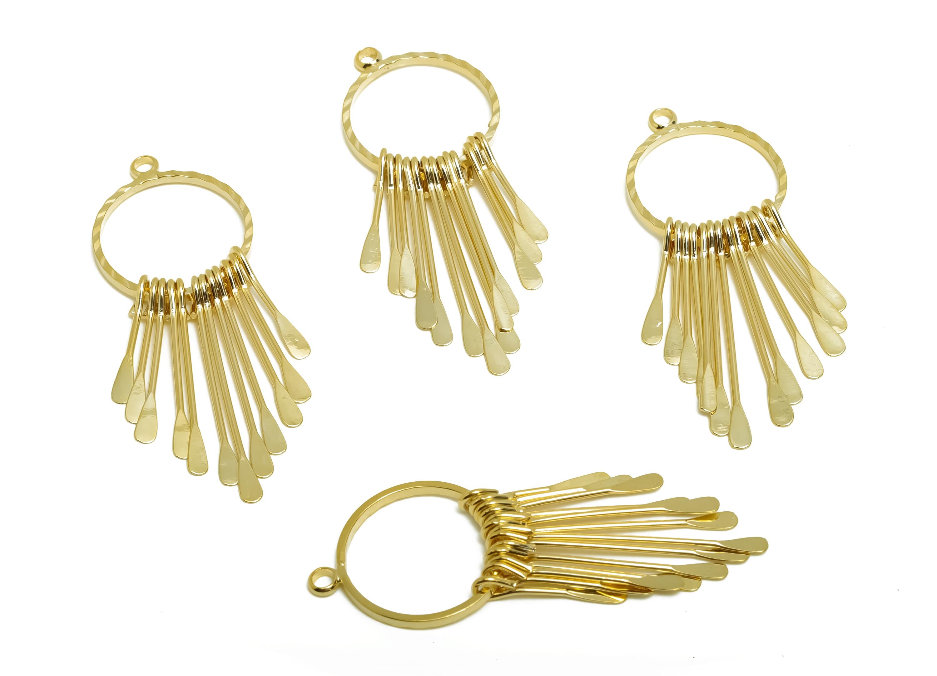 Brass Tassel Earring Charm - Brass Tassel Hammered Earring Charm - Brass Textured Earring Charm - 18K Real Gold Plated - 43x15x1mm - RGP8685 - DOMEDBAZAAR