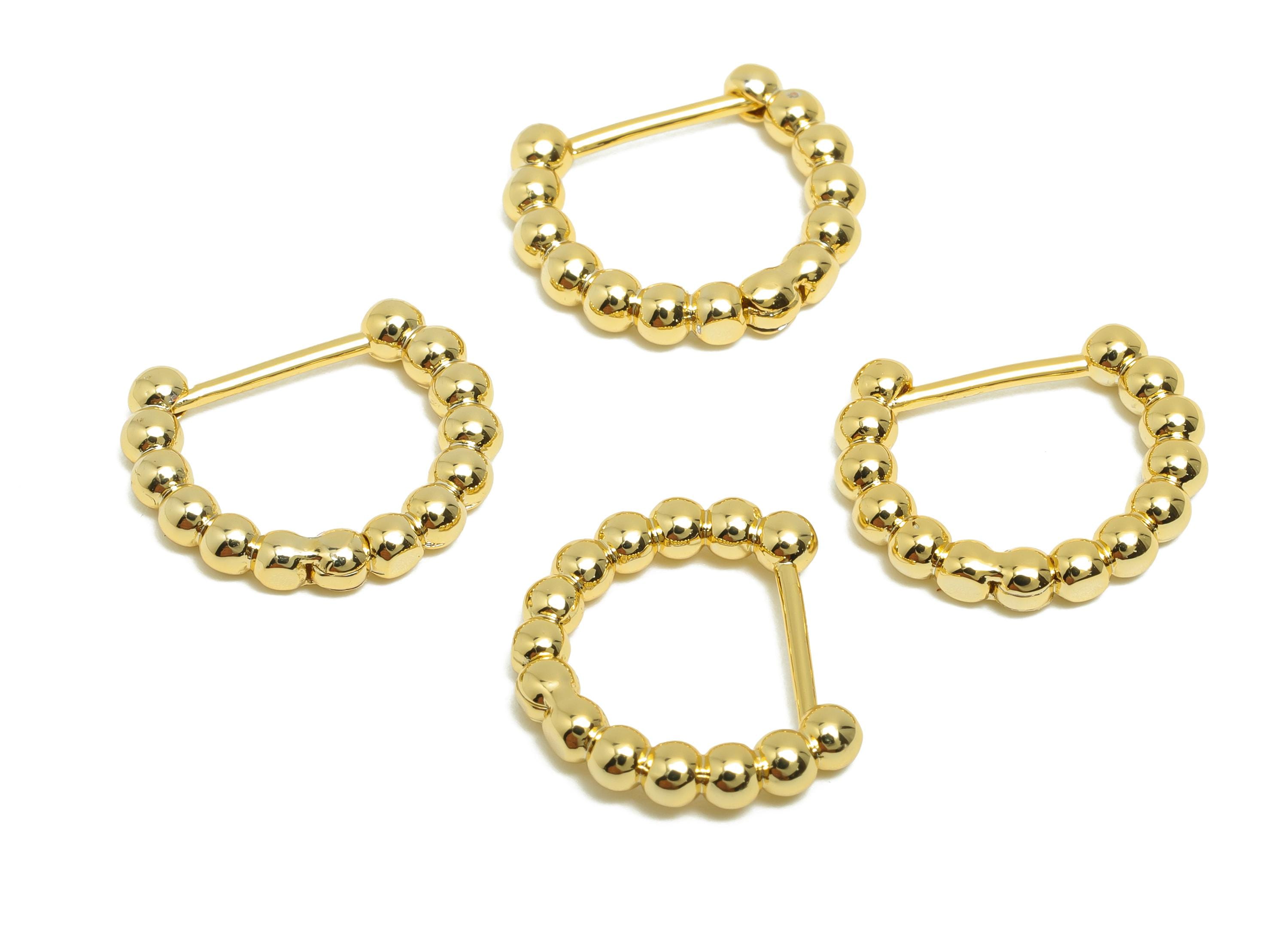 Brass Beads Hoop Ear - Gold Ball Huggie Earring for Girl&#39;s - Circle Daily Wear Earring - 18K Real Gold Plated - 17.4x15.1x2.92mm - RGP8546 - DOMEDBAZAAR