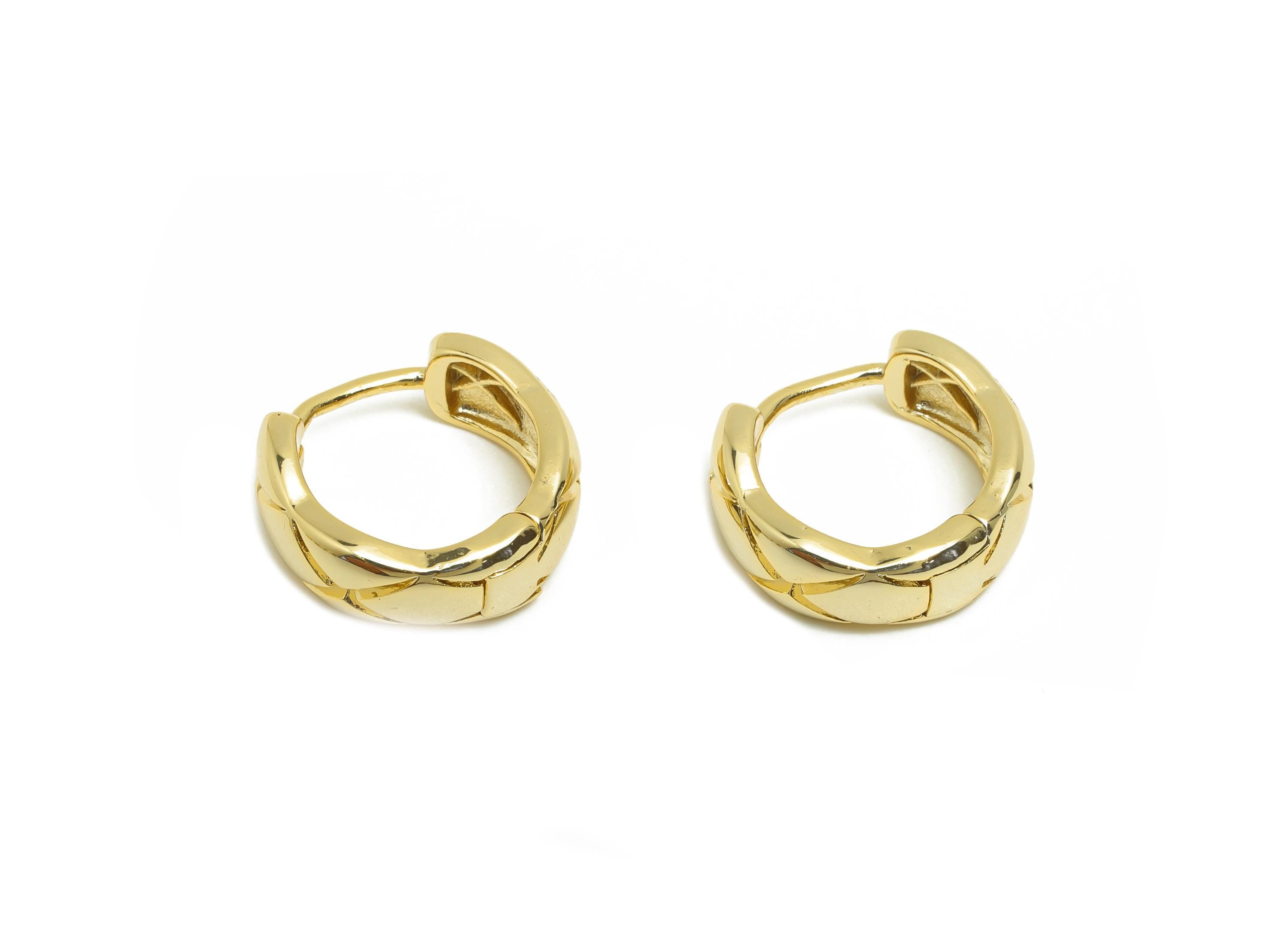 Brass Thick Hoop Earring - Gold Huggie Earring for Women - Textured Daily Wear Earring - 18K Real Gold Plated - 15.5x14.4x5.94mm - RGP8548 - DOMEDBAZAAR