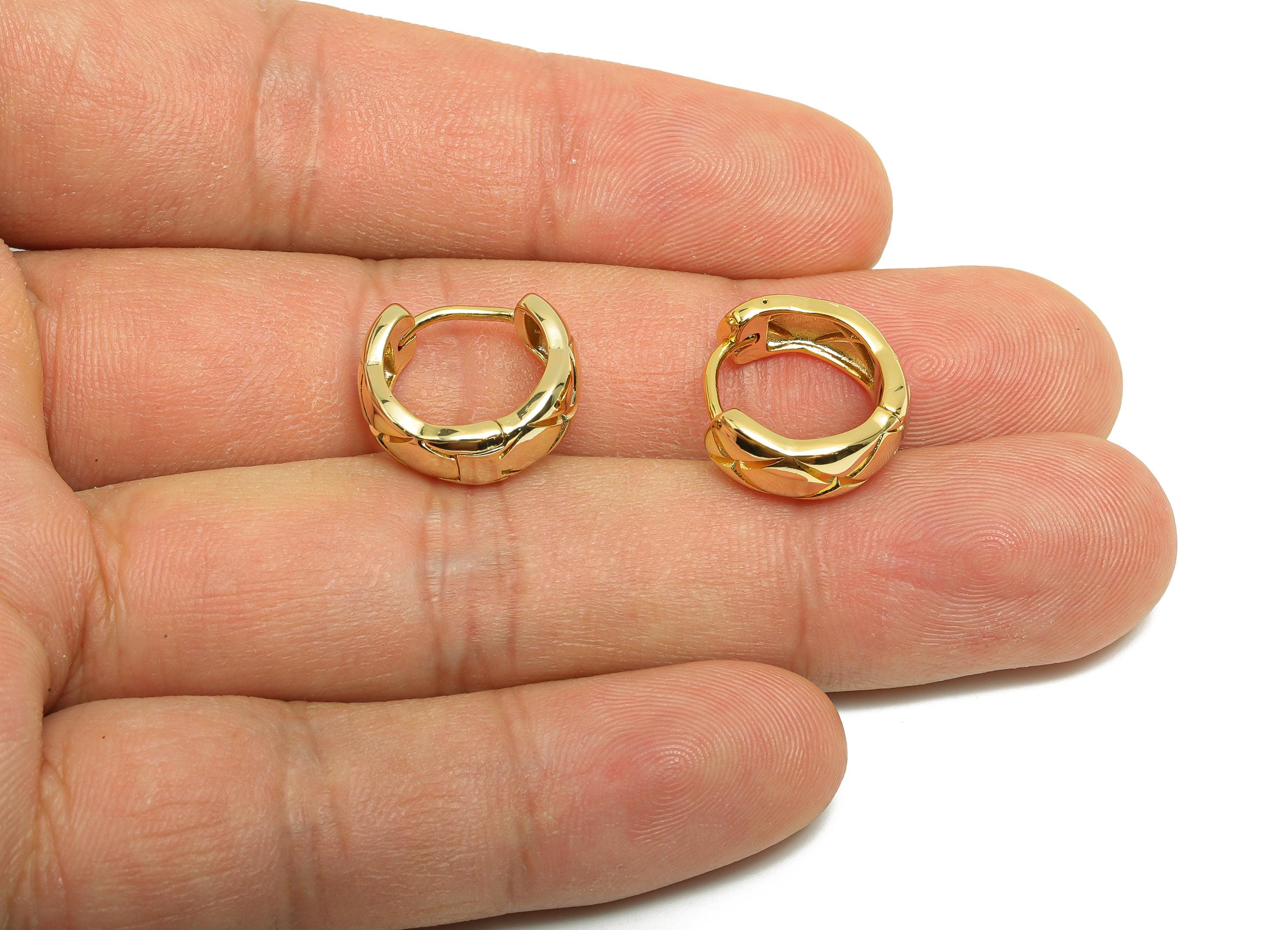 Brass Thick Hoop Earring - Gold Huggie Earring for Women - Textured Daily Wear Earring - 18K Real Gold Plated - 15.5x14.4x5.94mm - RGP8548 - DOMEDBAZAAR