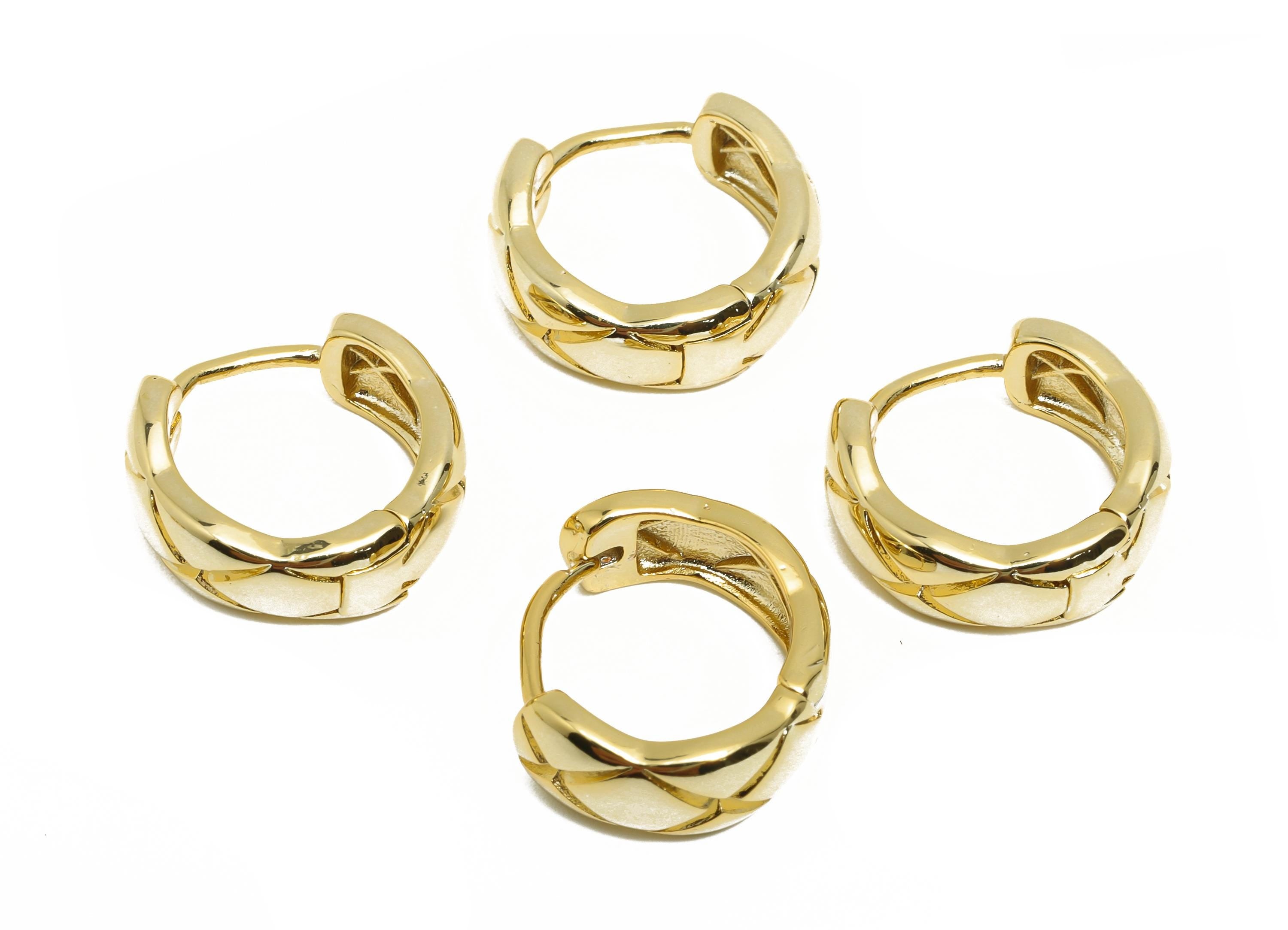 Brass Thick Hoop Earring - Gold Huggie Earring for Women - Textured Daily Wear Earring - 18K Real Gold Plated - 15.5x14.4x5.94mm - RGP8548 - DOMEDBAZAAR