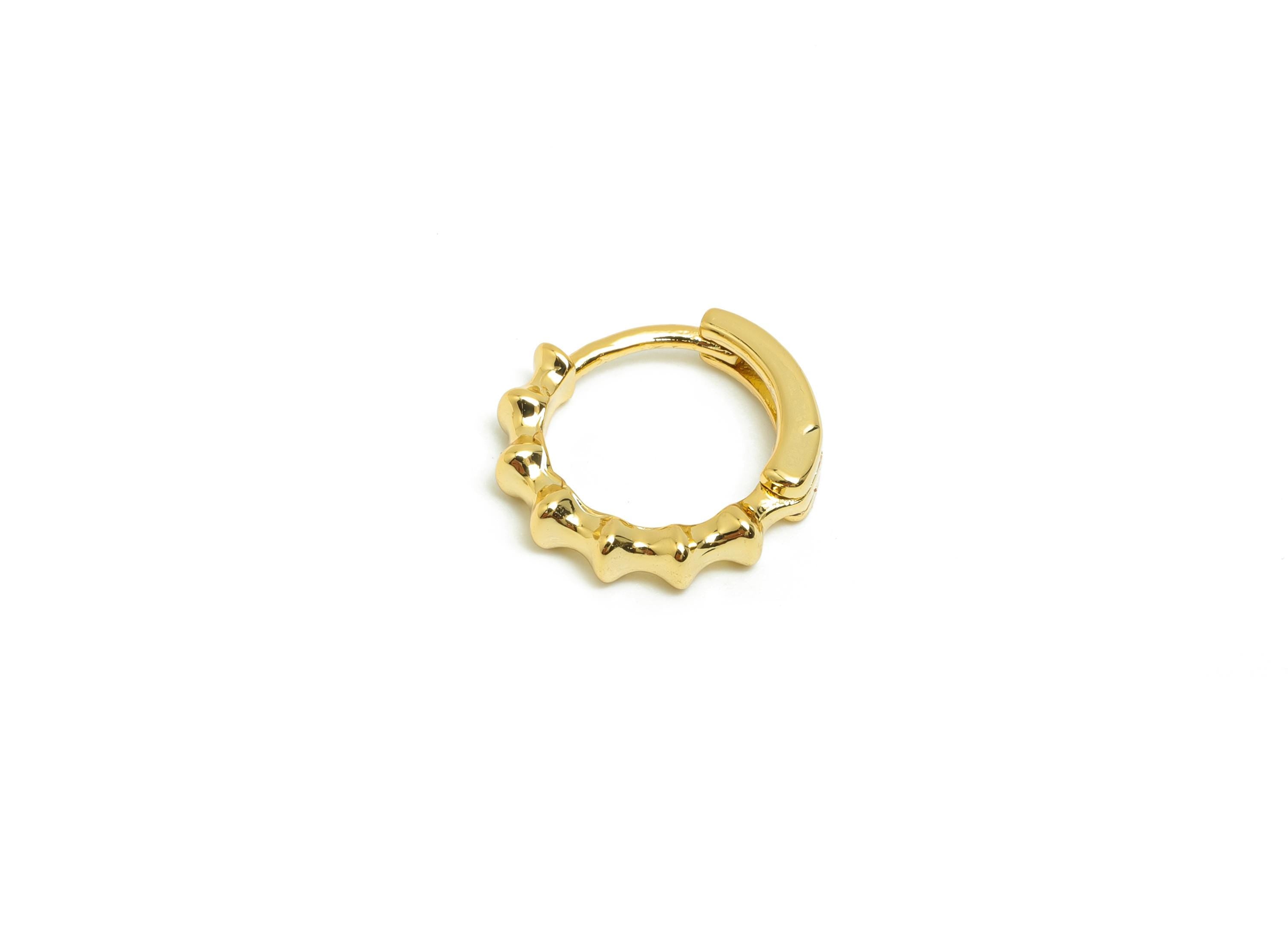 Brass Bamboo Hoop Earring - Gold Huggie Earring for Girls - Circle Daily Wear Earring Clasp - 18K Real Gold Plated -13.2x12.6x2.95mm-RGP8549 - DOMEDBAZAAR