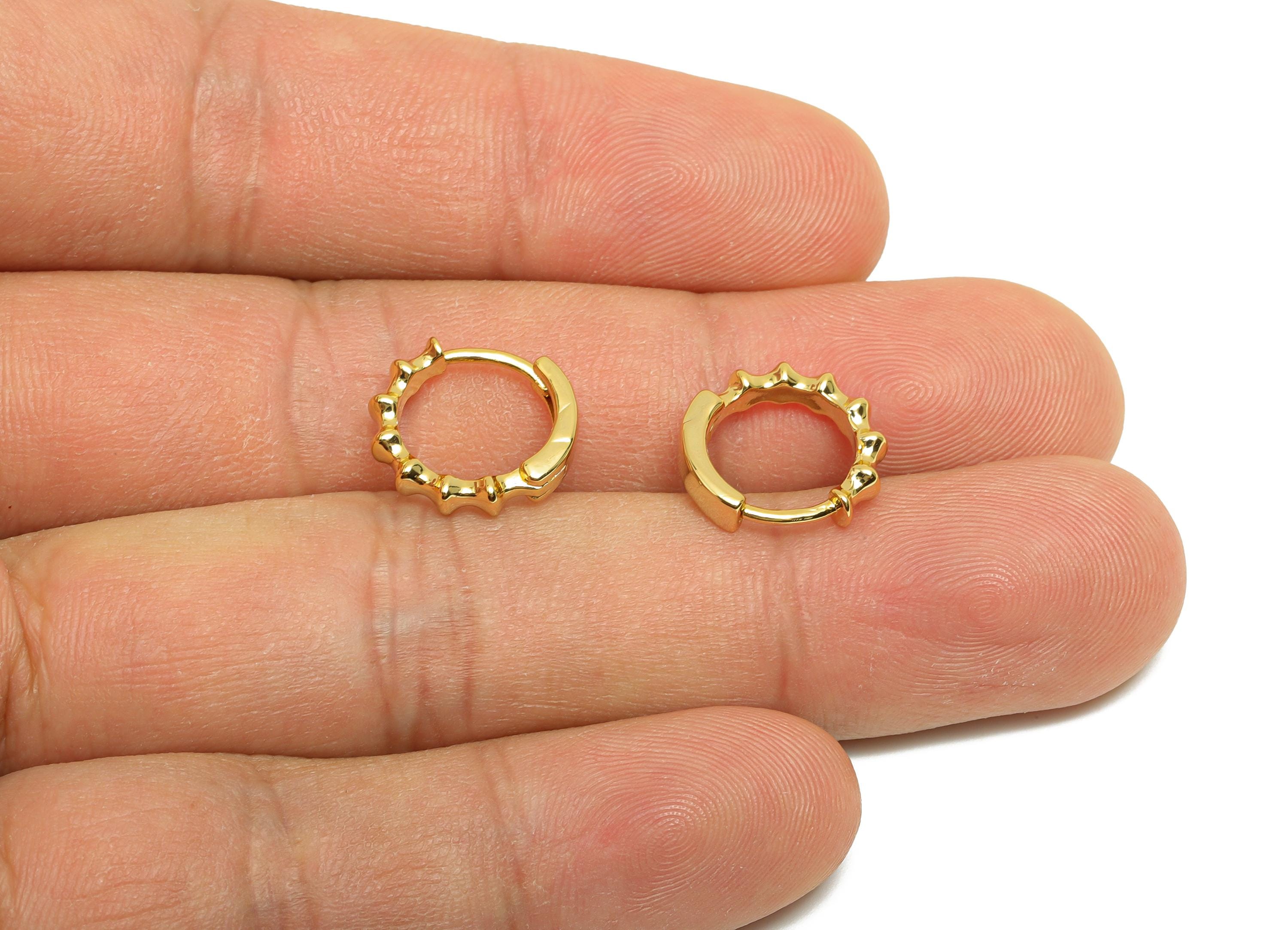 Brass Bamboo Hoop Earring - Gold Huggie Earring for Girls - Circle Daily Wear Earring Clasp - 18K Real Gold Plated -13.2x12.6x2.95mm-RGP8549 - DOMEDBAZAAR