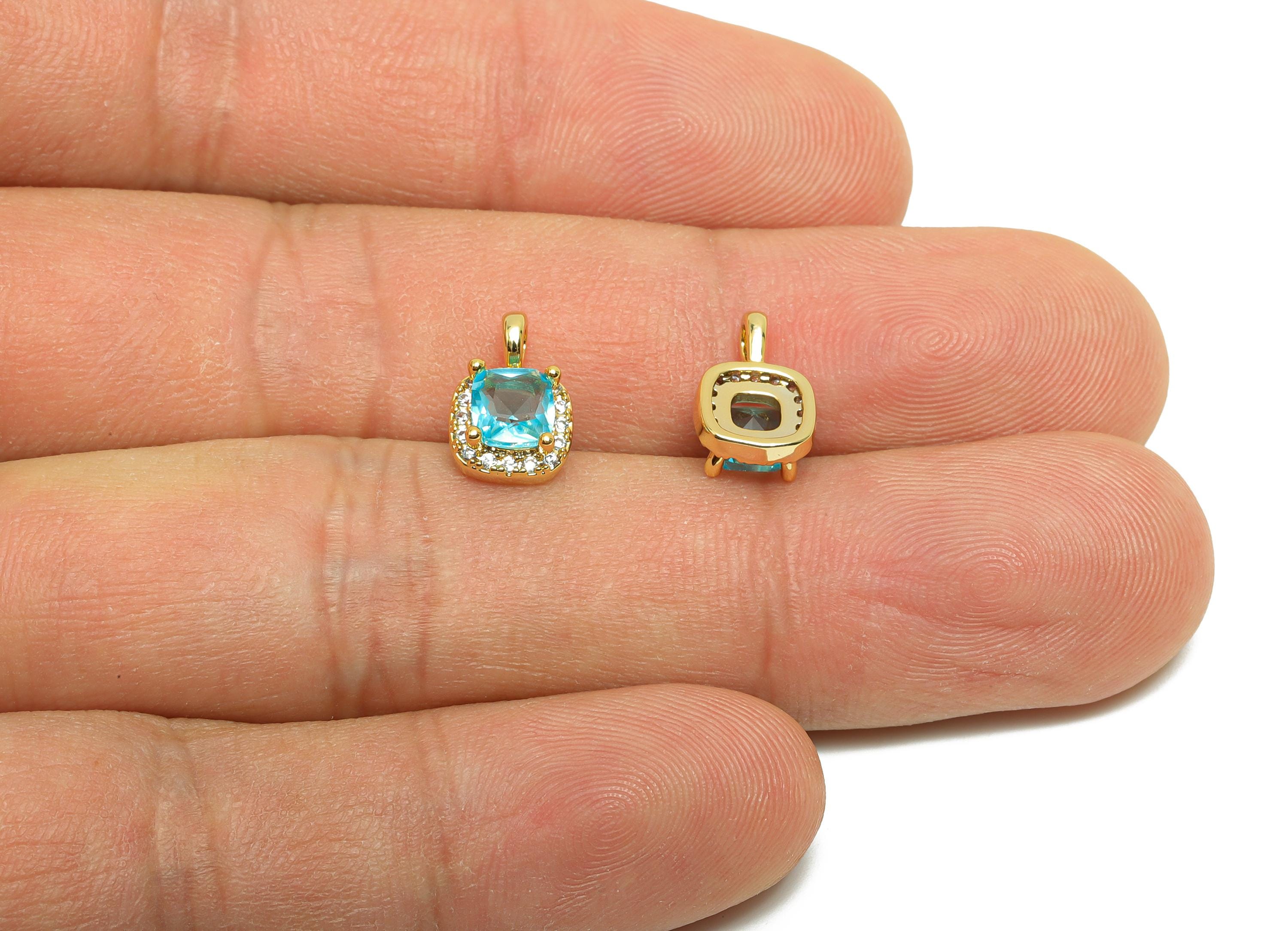Brass Square Zircon Charm - Gold Tiny Square Pendant for Necklace - CZ Bracelet Charm - 18K Real Gold Plating - 11.3x7.3x4.13mm - RGP8552 - DOMEDBAZAAR