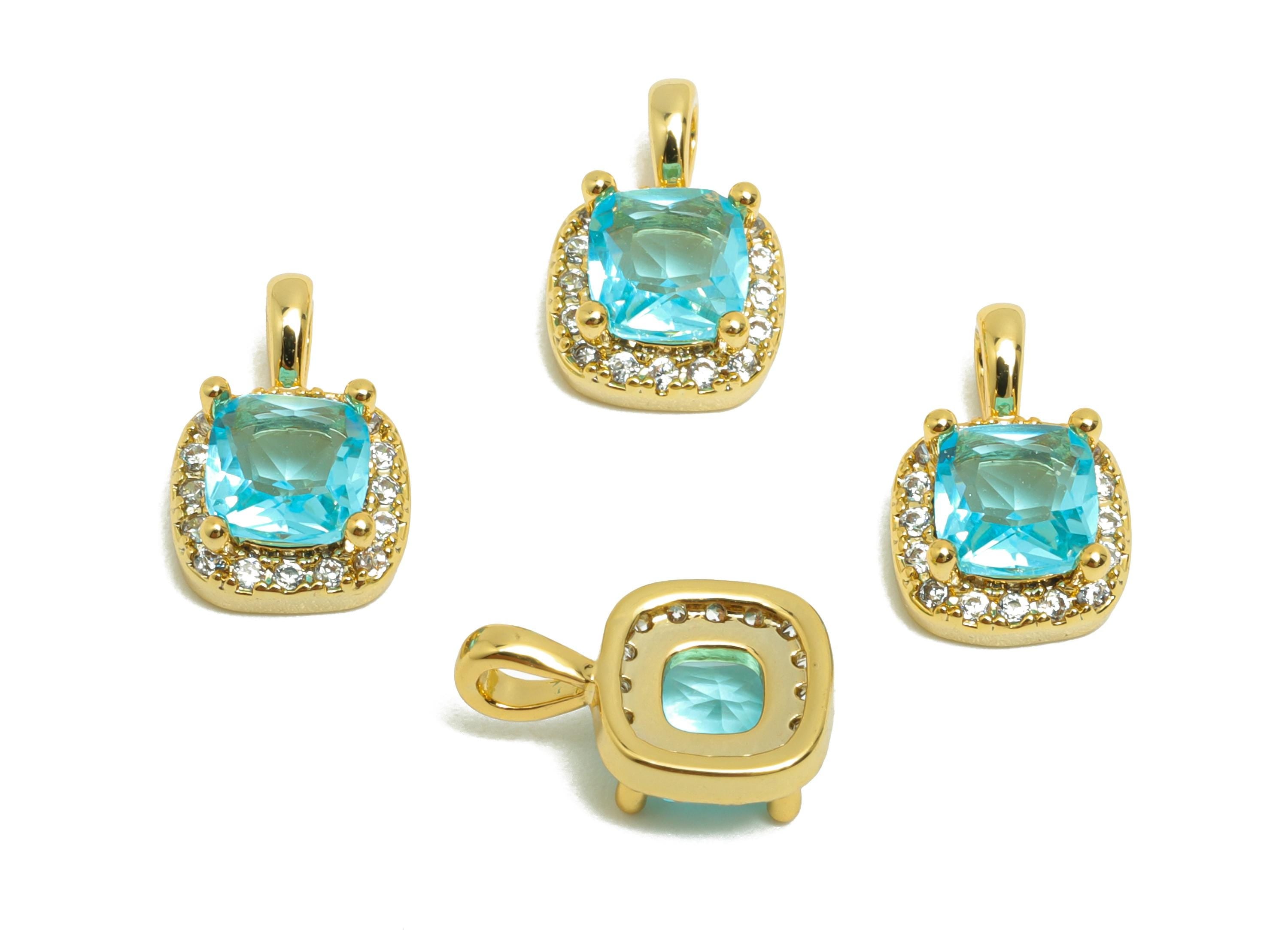 Brass Square Zircon Charm - Gold Tiny Square Pendant for Necklace - CZ Bracelet Charm - 18K Real Gold Plating - 11.3x7.3x4.13mm - RGP8552 - DOMEDBAZAAR