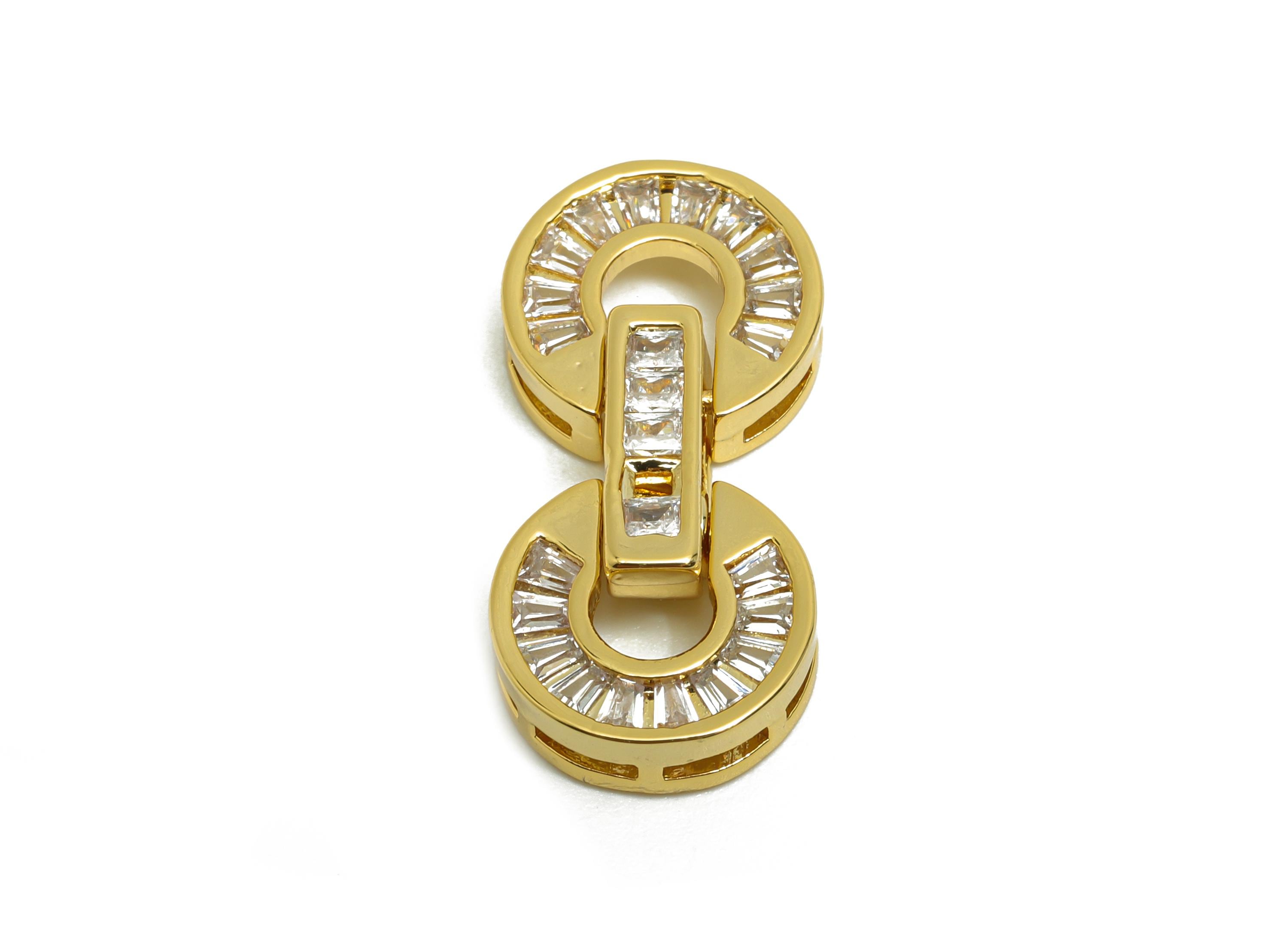 Brass CZ Round Charm - Gold Double Circle Pendant for Necklace - Zircon Bracelet Charm - 18K Real Gold Plating - 19.6x10.2x4.6mm - RGP8553 - DOMEDBAZAAR