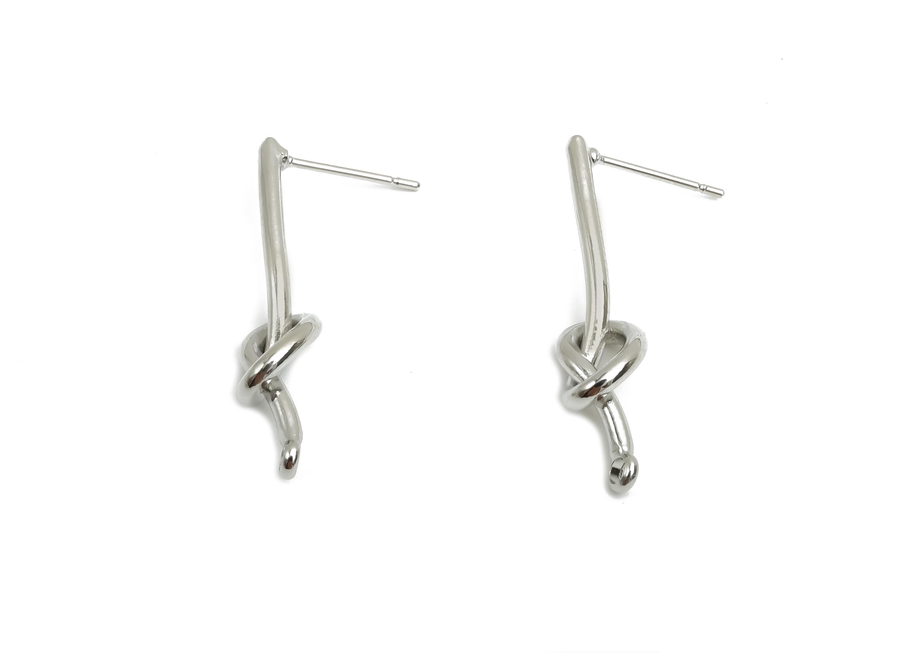 Brass Knot Earring Post - Brass Knot Stick Earring Post - Brass Twisted Earring Post - 18K Real White Gold Plating - 29x7x1.8mm - RGP8048 - DOMEDBAZAAR