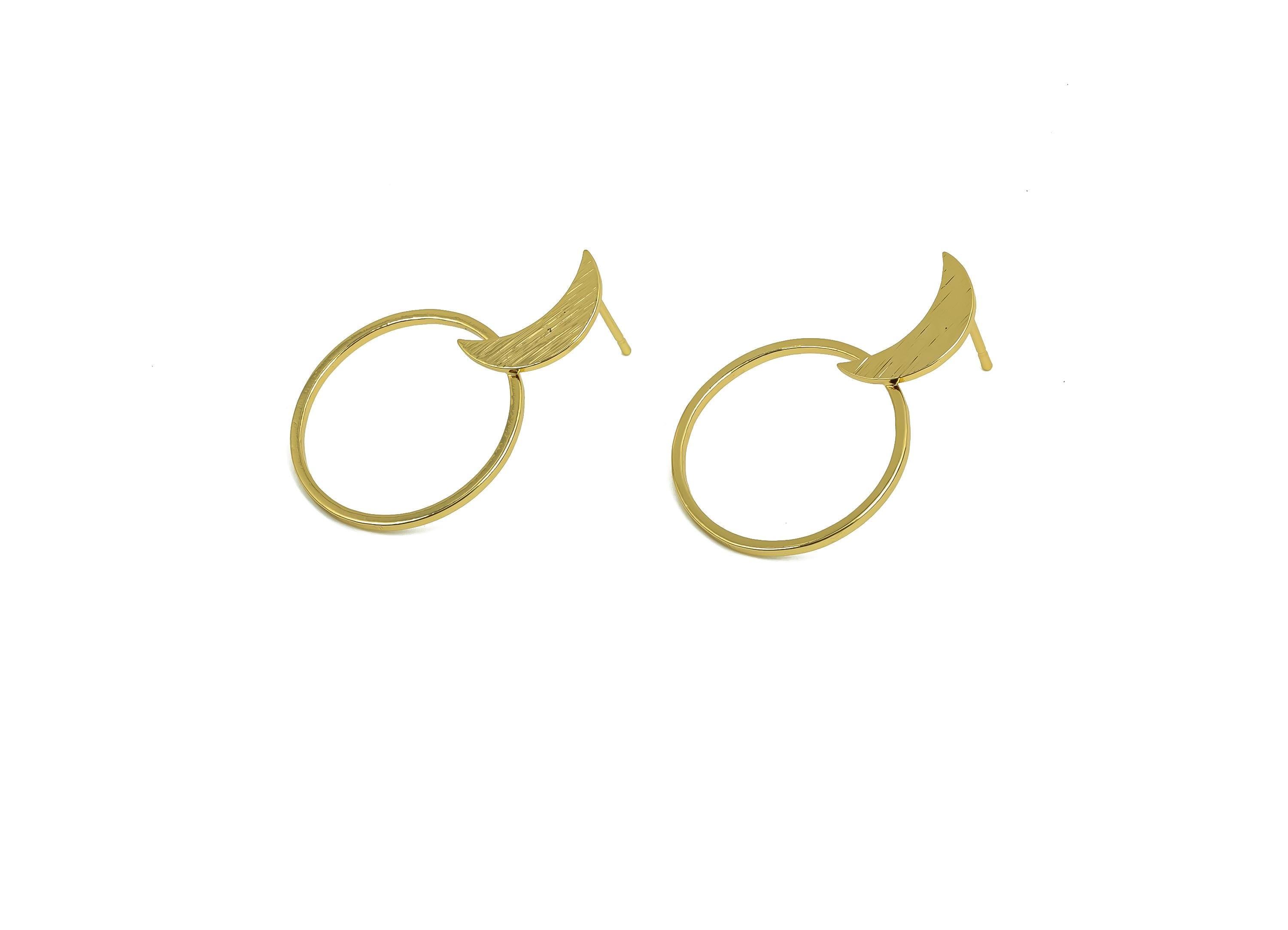Brass Crescent Earring Post -  Brass Round Earring Post - Brass Moon Earring Post - 18K Real Gold Plating - 29.61x19.8x0.8mm - RGP8033 - DOMEDBAZAAR