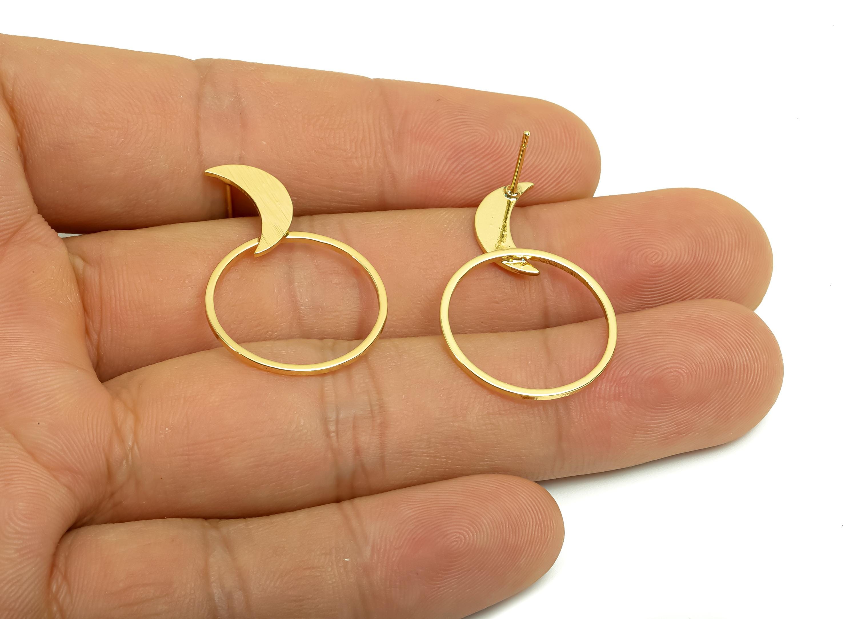 Brass Crescent Earring Post -  Brass Round Earring Post - Brass Moon Earring Post - 18K Real Gold Plating - 29.61x19.8x0.8mm - RGP8033 - DOMEDBAZAAR