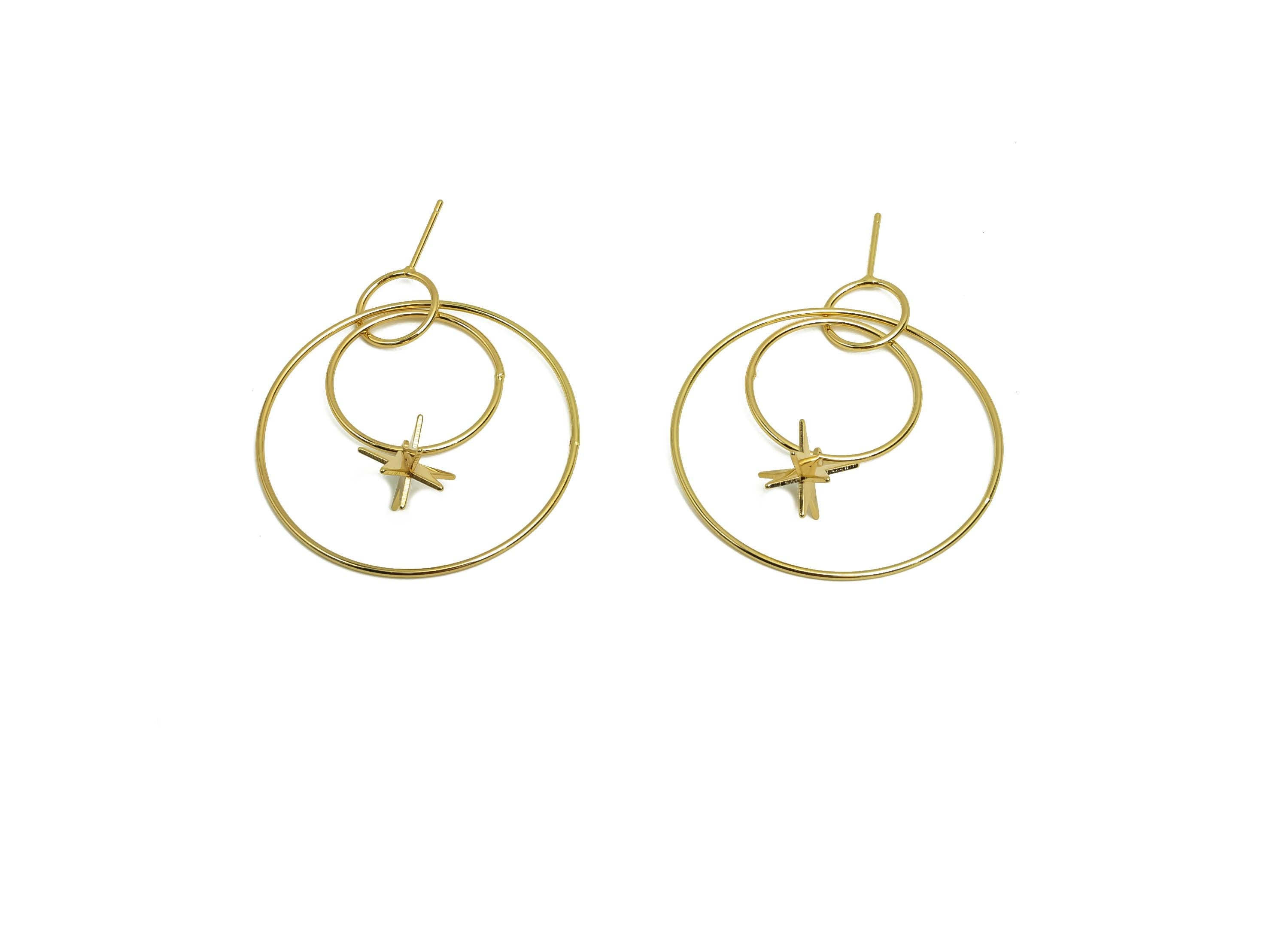 Brass Star Earring Post -  Brass Dangle Earring Post - Brass Round Earring Post - 18K Real Gold Plating - 47.44x39x1.1mm - RGP8032 - DOMEDBAZAAR