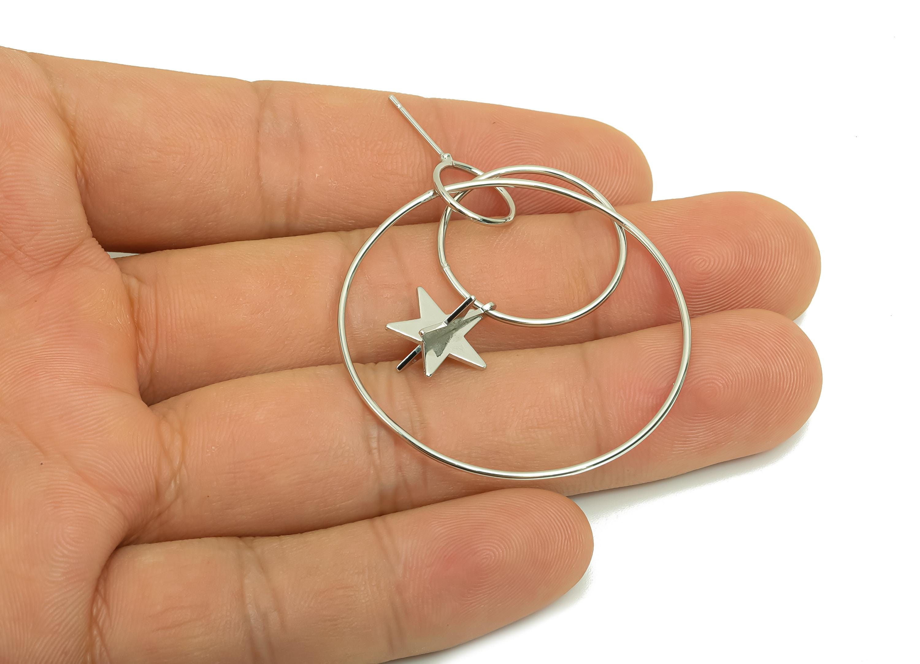 Brass Star Earring Post -  Brass Dangle Earring Post - Brass Round Earring Post - 18K Real White Gold Plating - 47.44x39x1.1mm - RGP8044 - DOMEDBAZAAR