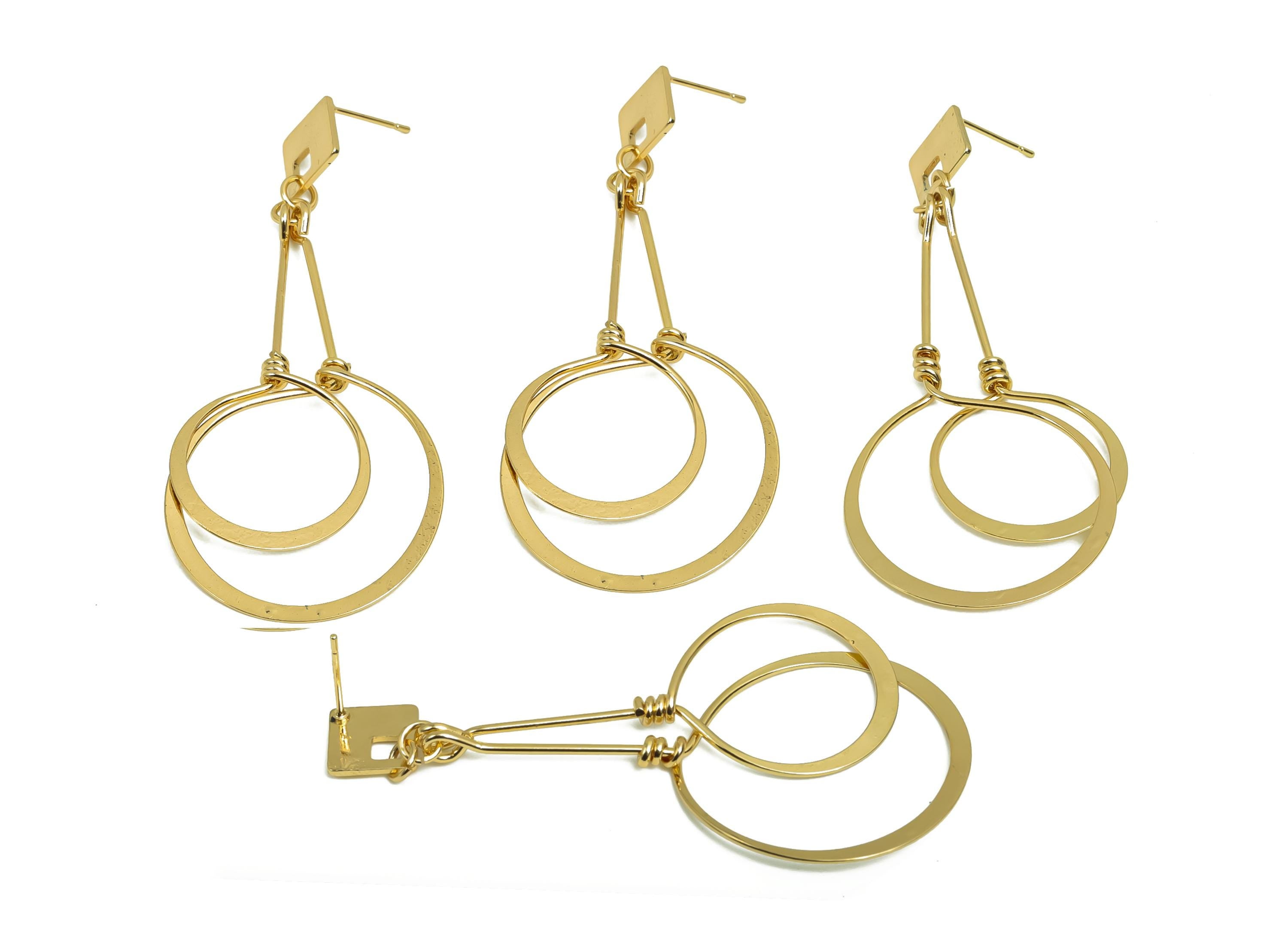 Brass Hammered Earring Post -  Brass Square Earring Post - Brass Dangle Earring Post - 18K Real Gold Plating - 69x29x0.84mm - RGP8031 - DOMEDBAZAAR