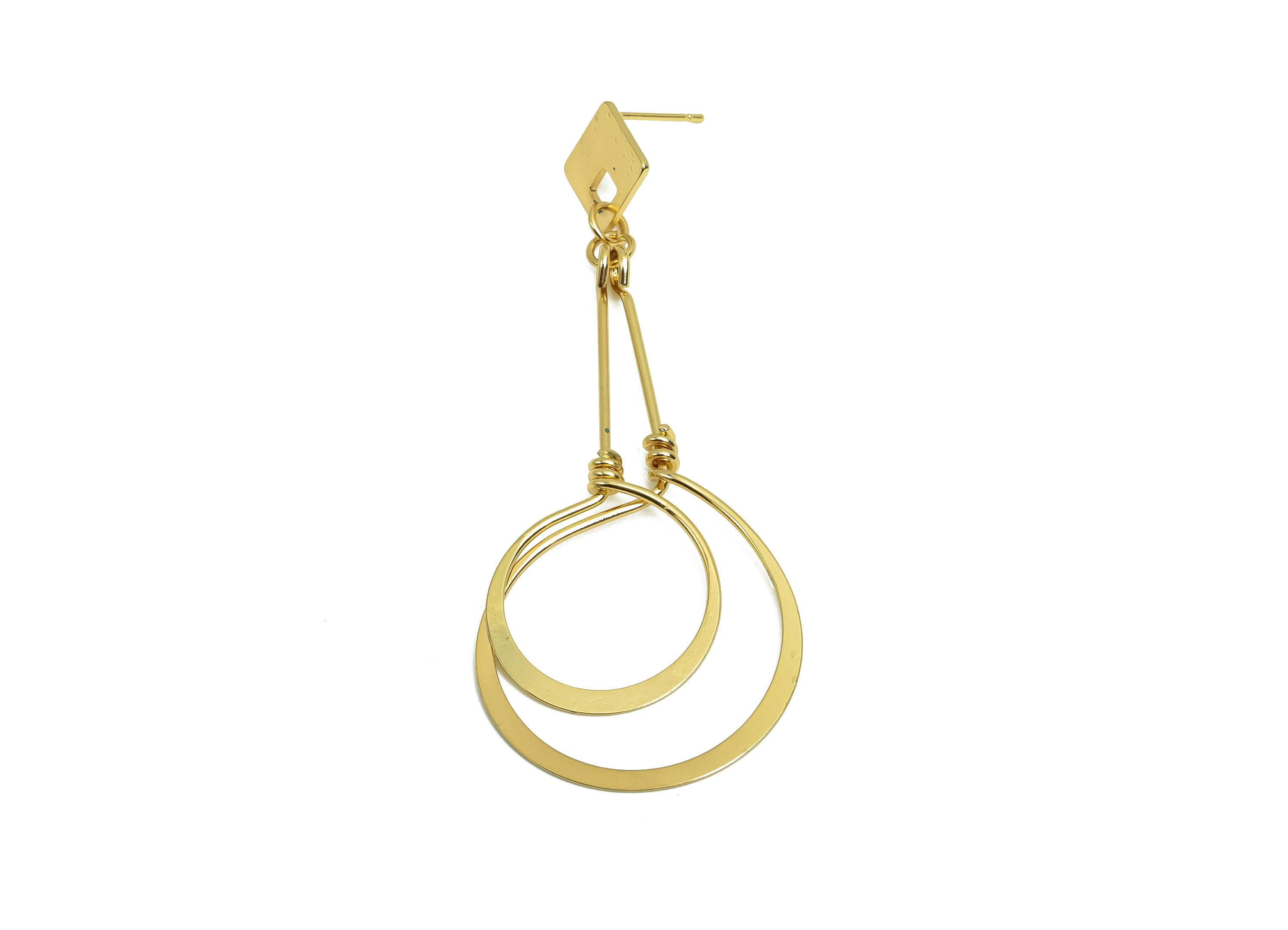 Brass Hammered Earring Post -  Brass Square Earring Post - Brass Dangle Earring Post - 18K Real Gold Plating - 69x29x0.84mm - RGP8031 - DOMEDBAZAAR