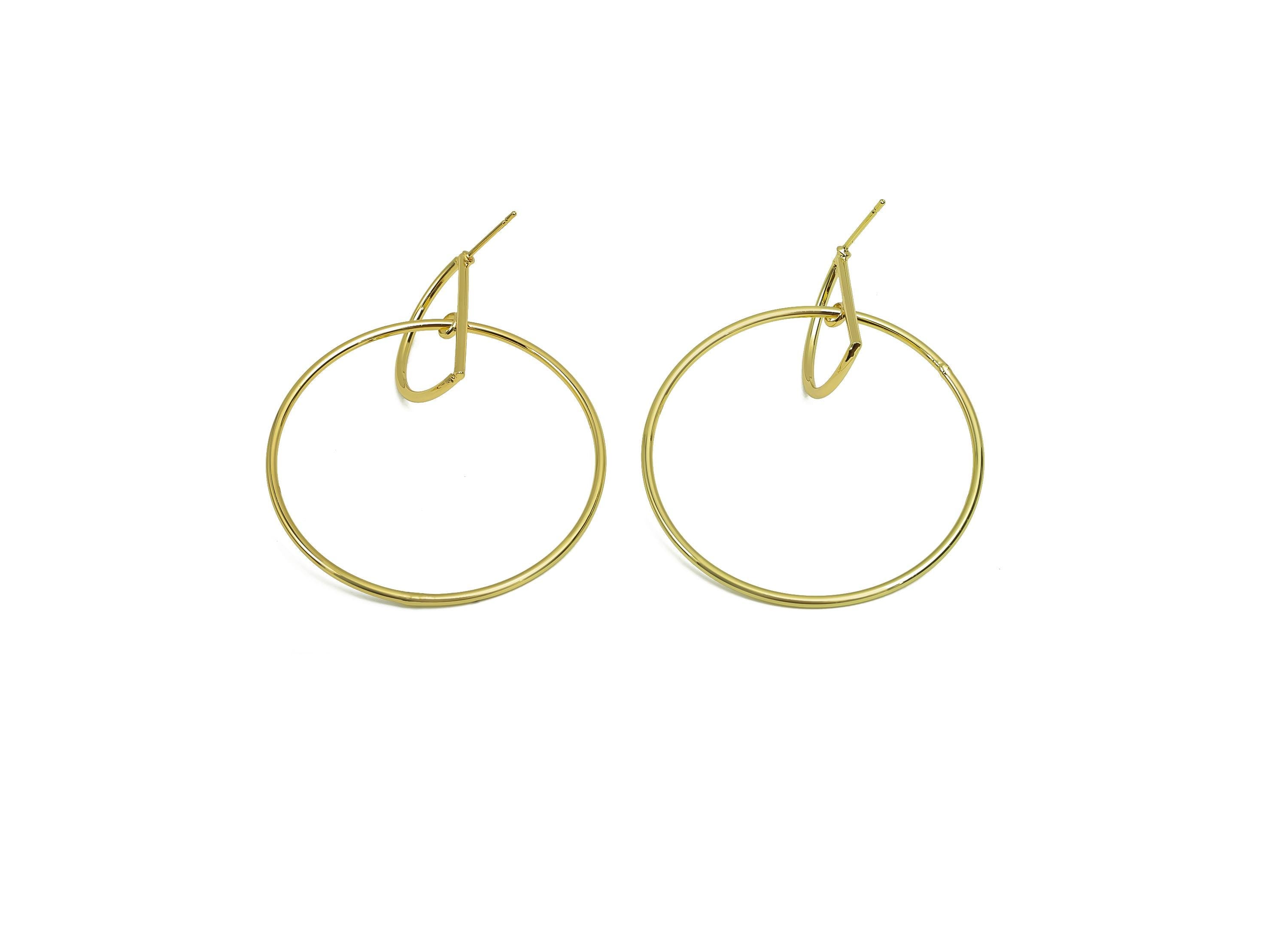 Interlocking Geometry Dangle Earring - Brass Half Moon Earring Stud - Brass Circle Earring Post - 18K Real Gold Plating - 58x44x2mm -RGP8020 - DOMEDBAZAAR