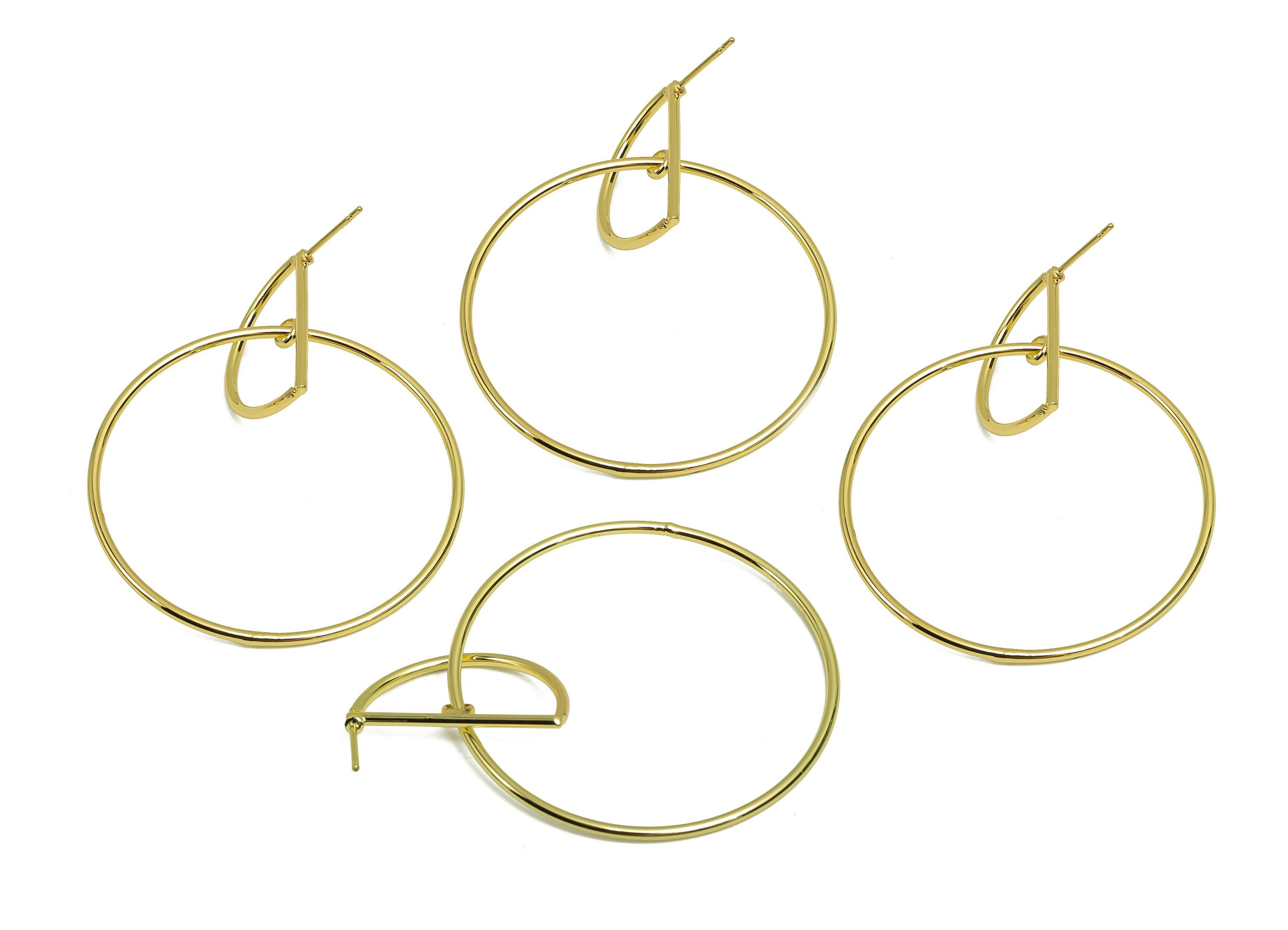 Interlocking Geometry Dangle Earring - Brass Half Moon Earring Stud - Brass Circle Earring Post - 18K Real Gold Plating - 58x44x2mm -RGP8020 - DOMEDBAZAAR