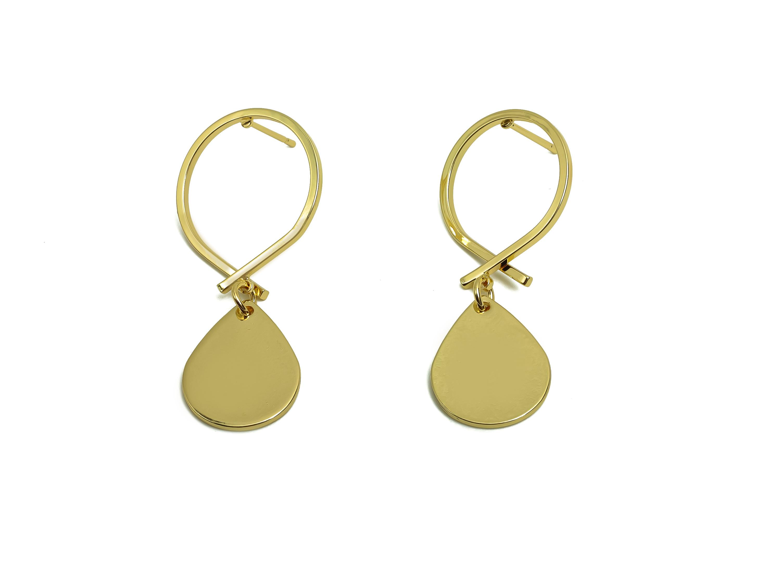 Brass Teardrop Earring Post -  Brass Drop Earring Post - Brass Dangle Cross Earring Post - 18K Real Gold Plating - 44.62x20x1.29mm - RGP8022 - DOMEDBAZAAR