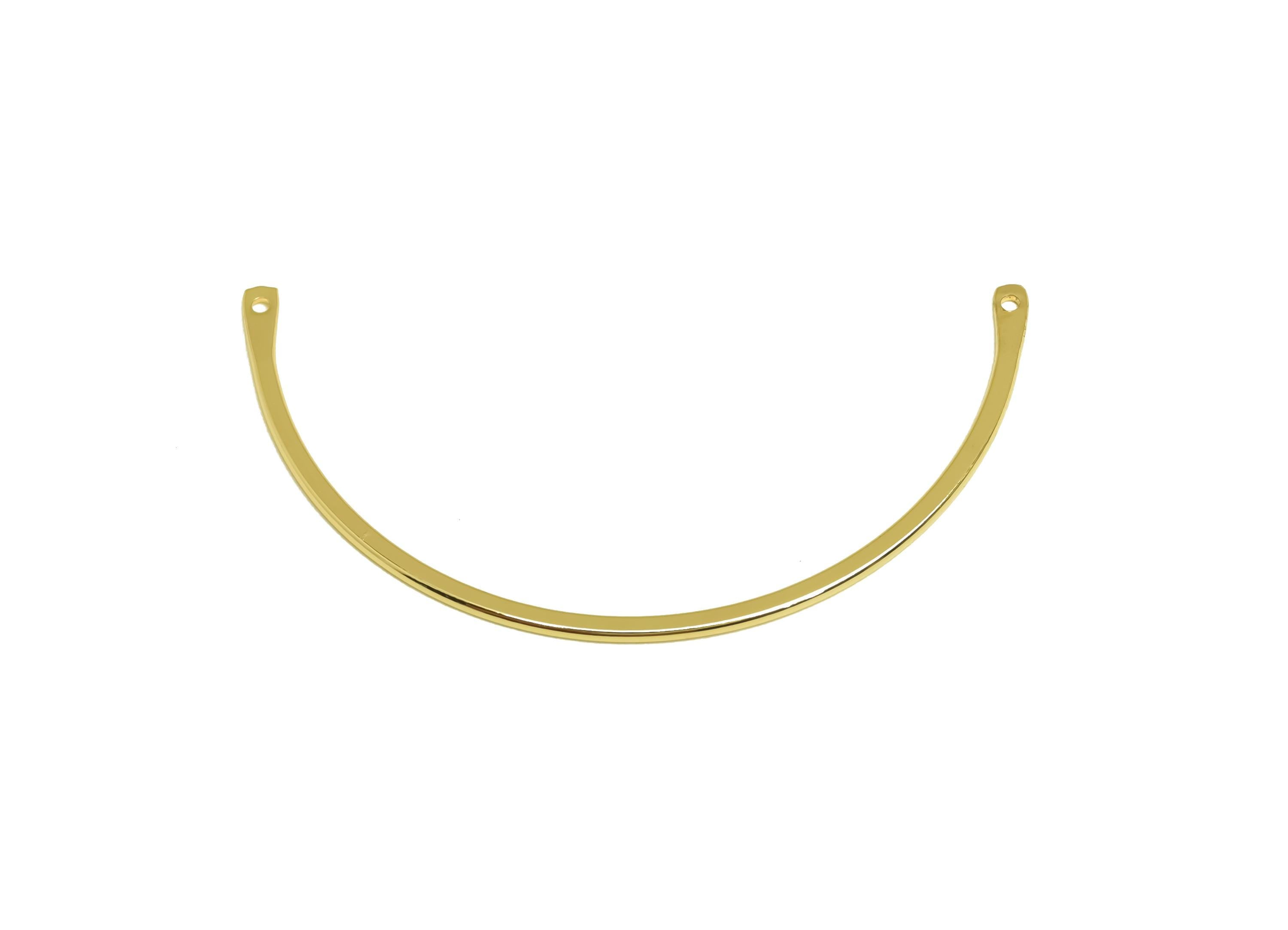 Brass Semicircle Connector - Gold Curved Bar Half Circle Charm - Necklace Connector - 18K Real Gold Plating - 49.3x25.38x0.79mm - RGP7925 - DOMEDBAZAAR