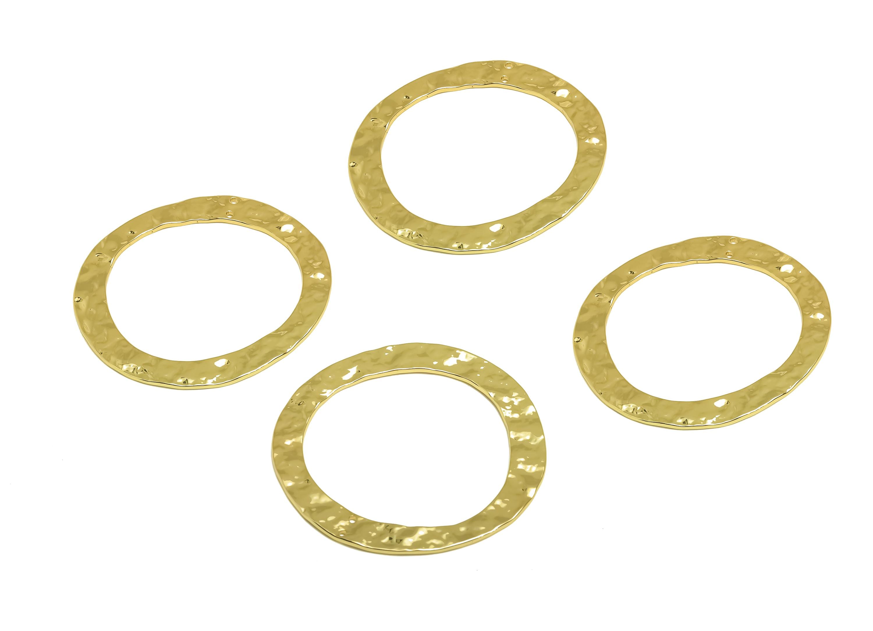 Brass Round Earring Charm - Gold Geometry Circle Earring Charm - Hammered Round Pendant - 18K Real Gold Plating -56.92x51.85x1.84mm- RGP7935 - DOMEDBAZAAR