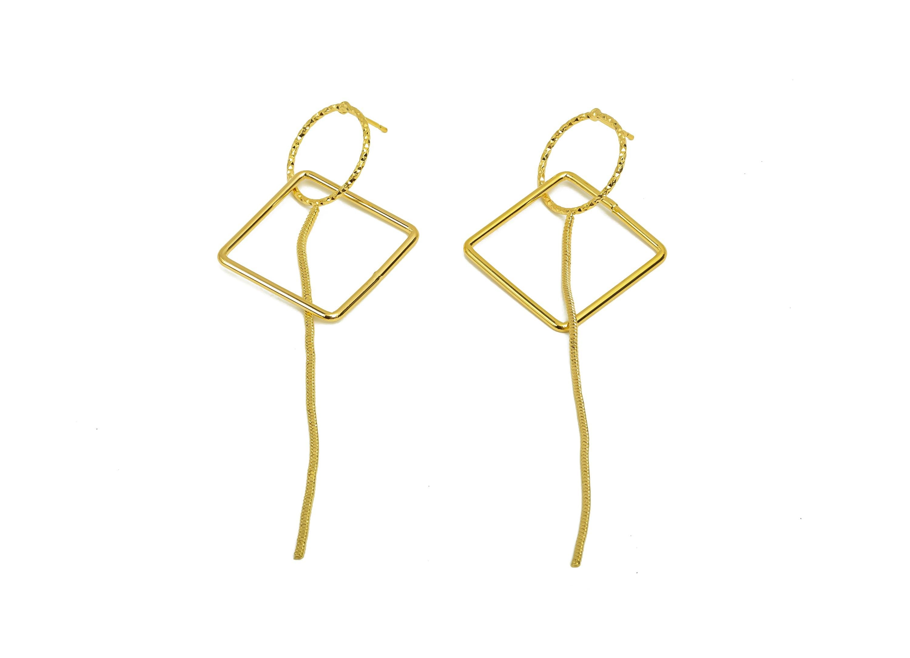 Brass Square Earring Post -  Brass Textured Tassel  Earring Post - Snake Tassel Earring Post - 18K Real Gold Plating - 88x32x1mm - RGP8012 - DOMEDBAZAAR