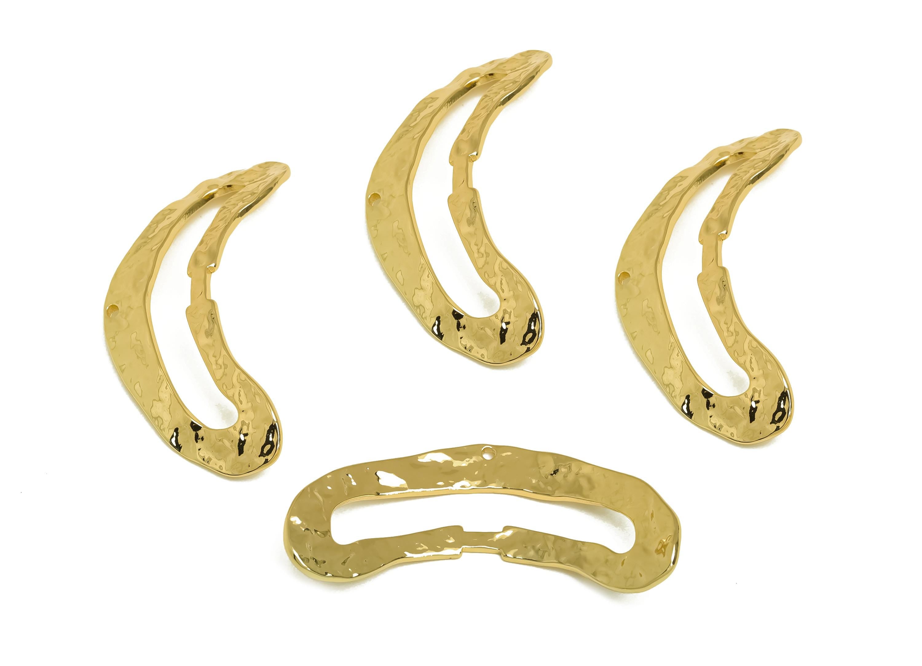 Brass Moon Earring Charm - Gold Curved Crescent Earring Charm - Hammered Curved Pendant - 18K Real Gold Plating -49.17x19.52x1.65mm- RGP7938 - DOMEDBAZAAR