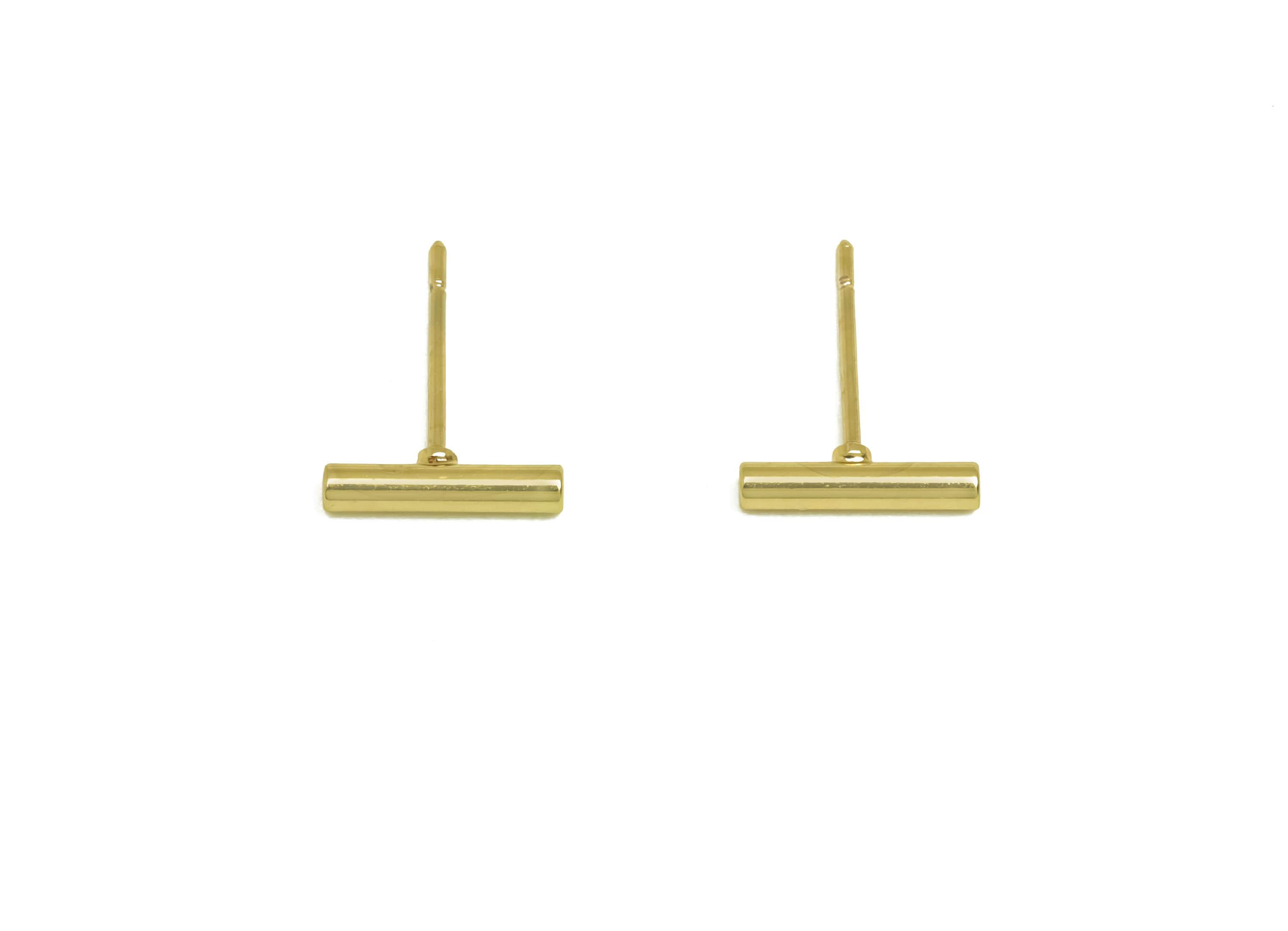 Brass Bar Earring Stud - Minimalist Mini Bar Earring Post - Gold Cylinder Bar Earring - 18K Real Gold Plating - 9.85x1.81x1.81mm - RGP7939 - DOMEDBAZAAR