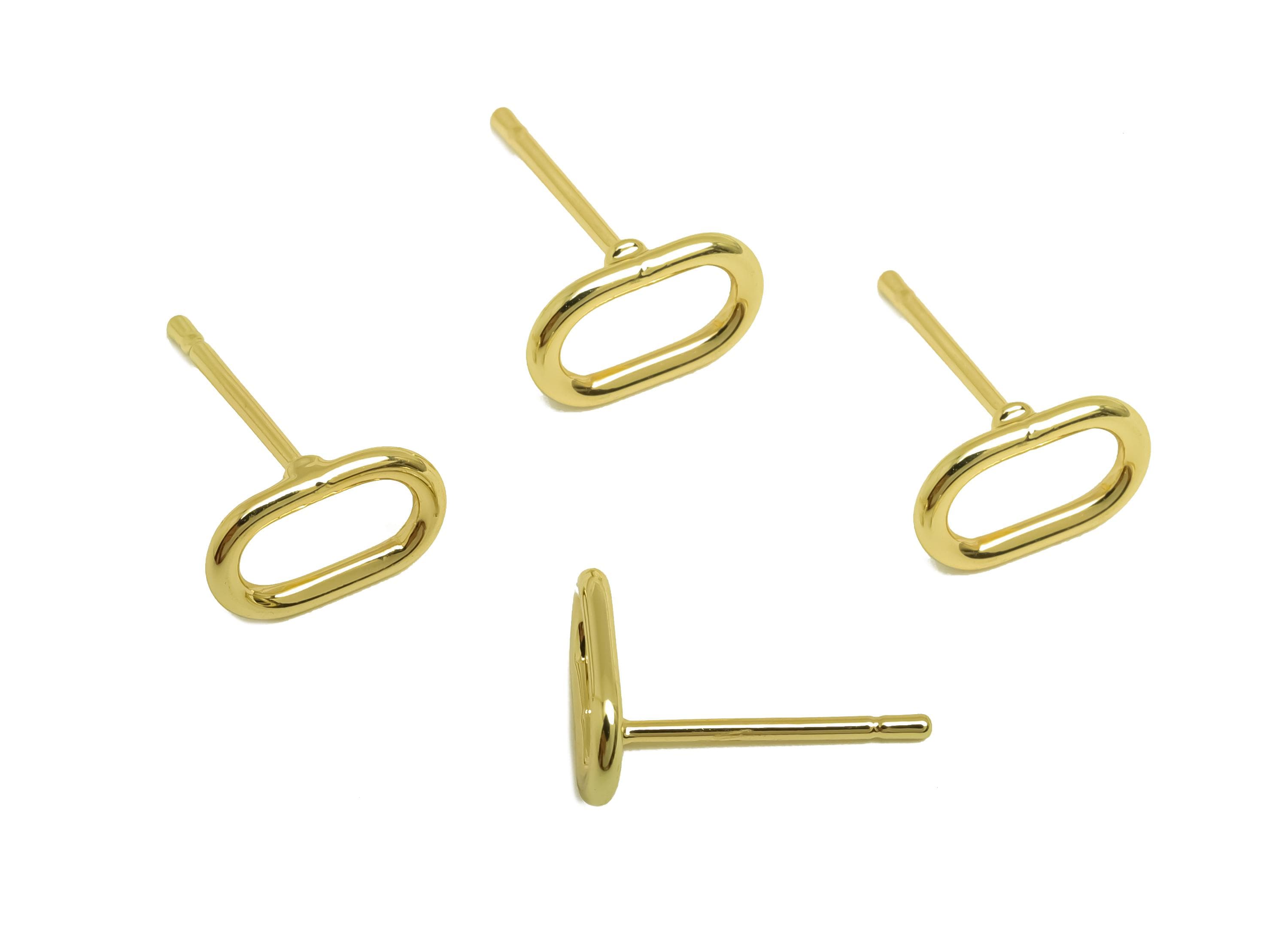 Brass Oval Earring Stud - Minimalist Mini Oval Earring Post - Gold Rectangle Oval Ear - 18K Real Gold Plating - 9.52x5.8x0.93mm - RGP7940 - DOMEDBAZAAR
