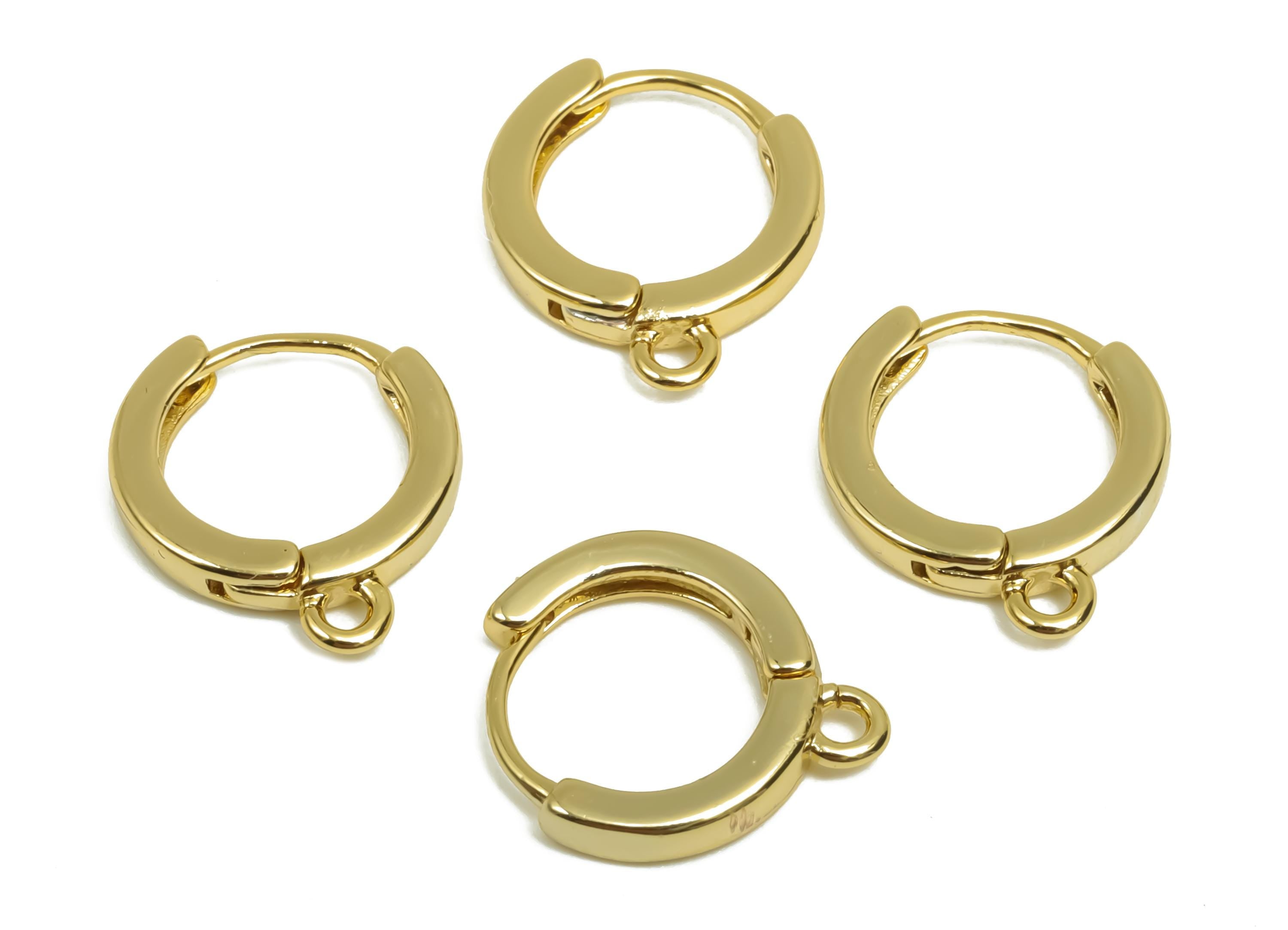 Brass Round Hoop Earring - Brass Huggie Hoop Earring -  Brass Mini Hoop Earring With Loop - 18K Real Gold Plating -13.8x11.7x1mm - RGP8119 - DOMEDBAZAAR