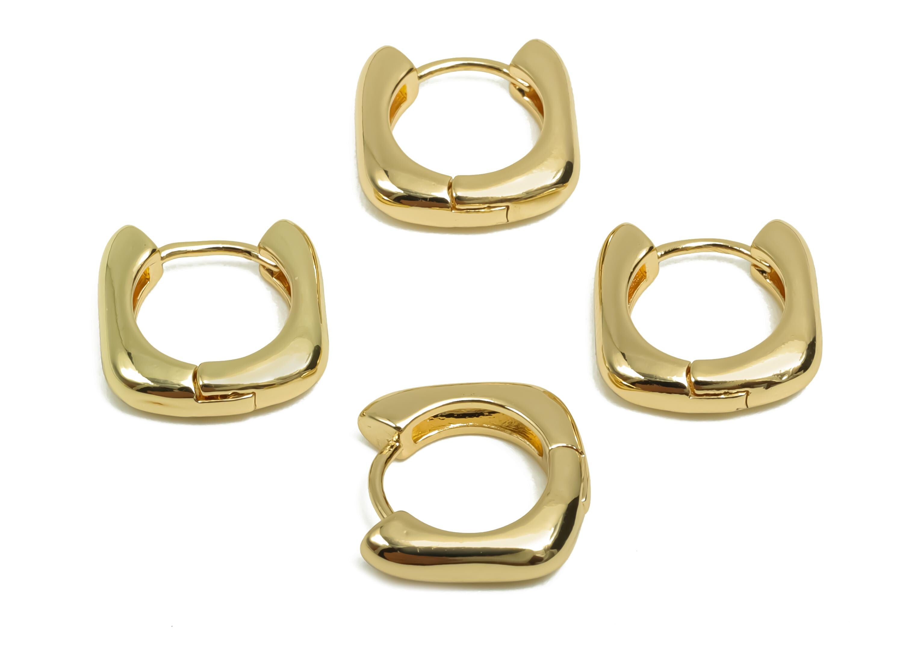 Brass Square Hoop Earring - Brass Huggie Hoop Earring - Brass Geometry Clasp Hoop Earring - 18K Real Gold Plating - 11.48x11x2mm - RGP8113 - DOMEDBAZAAR