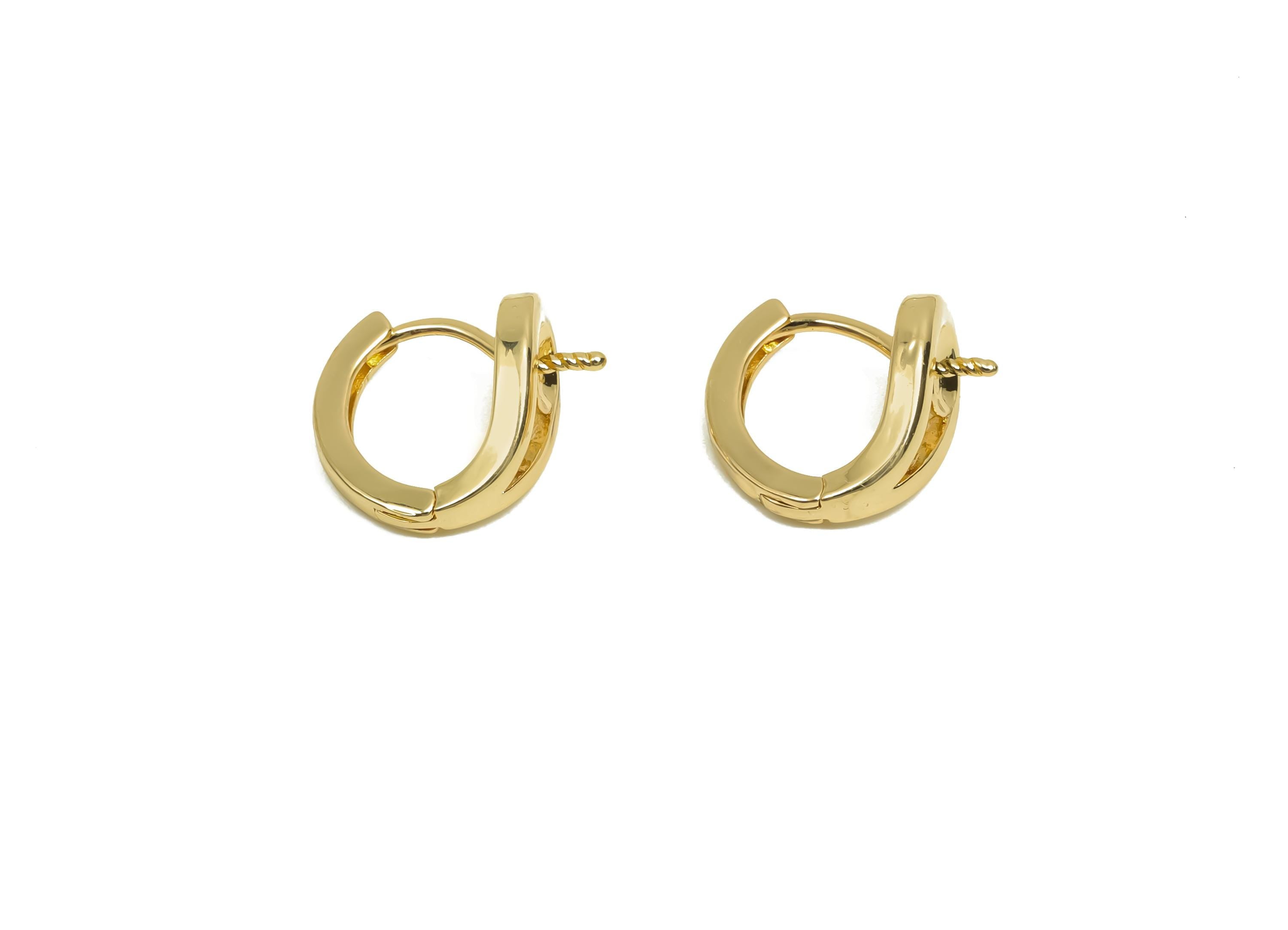 Brass Hoop Earring - Brass Huggie Hoop Earring - Brass Clasp Hoop Earring For Pearl - 18K Real Gold Plating - 14.7x12.2x7.24mm - RGP8129 - DOMEDBAZAAR