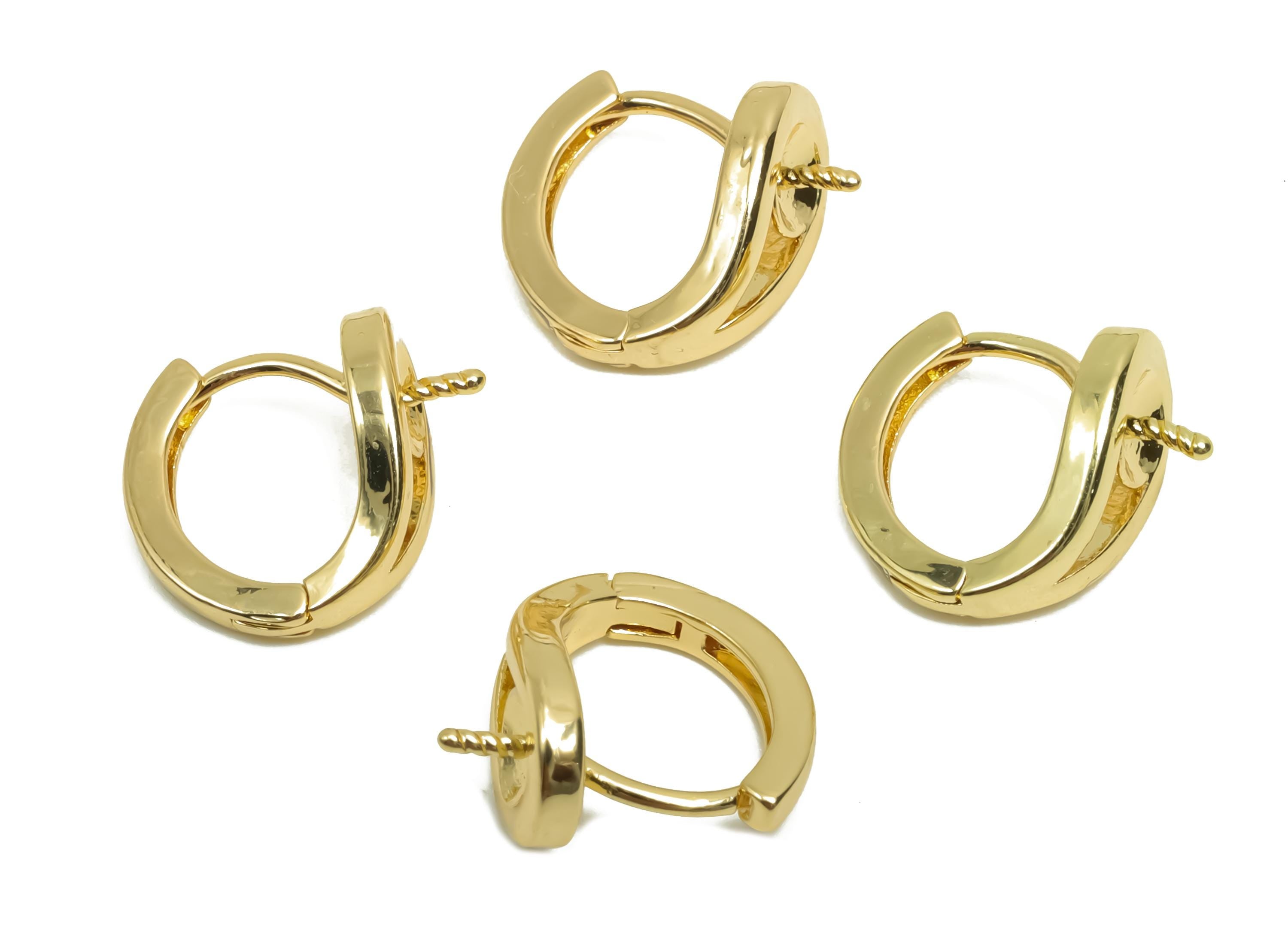 Brass Hoop Earring - Brass Huggie Hoop Earring - Brass Clasp Hoop Earring For Pearl - 18K Real Gold Plating - 14.7x12.2x7.24mm - RGP8129 - DOMEDBAZAAR