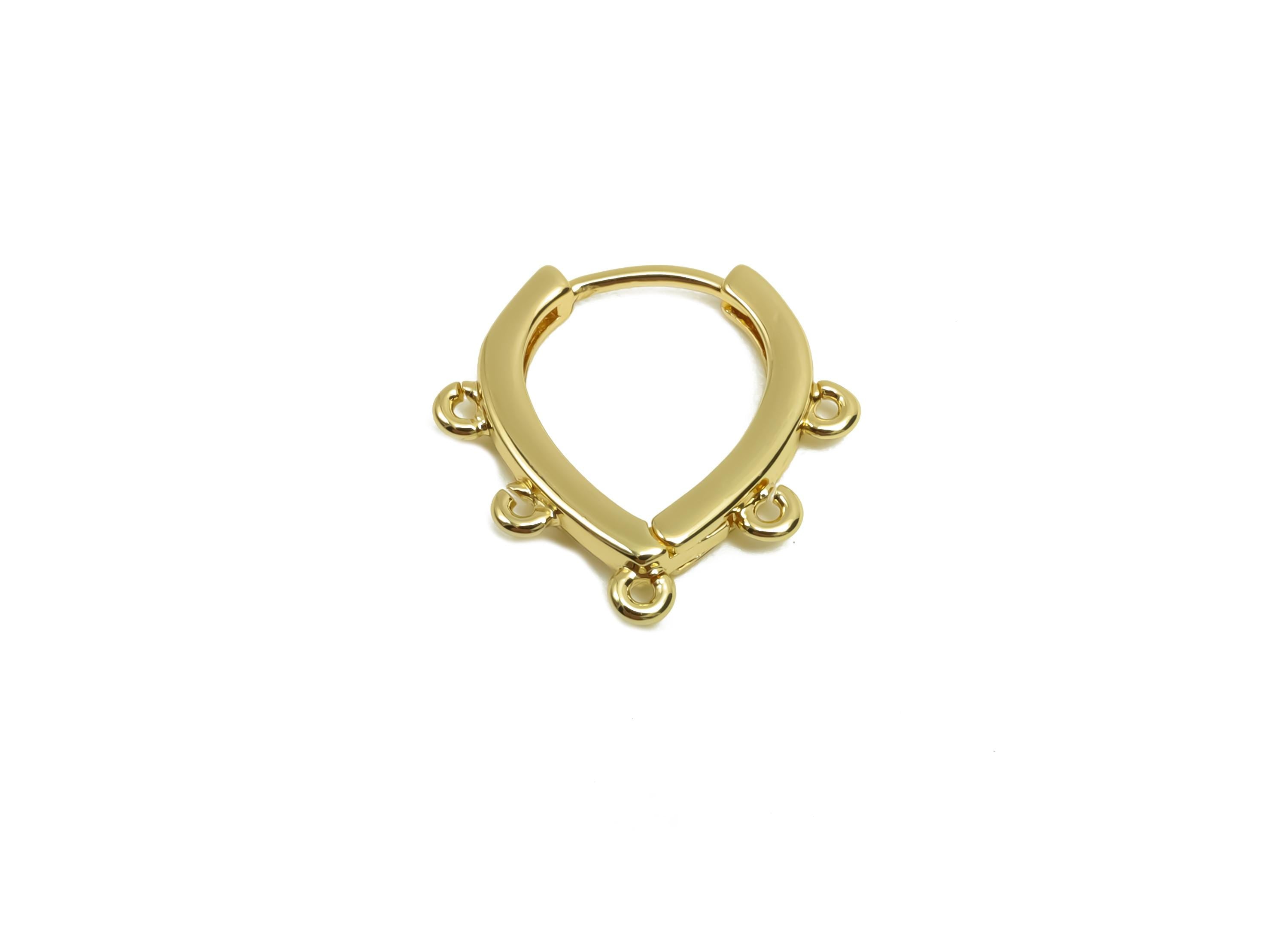 Brass Drop Hoop Earring - Brass Huggie Hoop Earring For Tassel - Clasp Hoop Earring With Loop - 18K Real Gold Plating - 14.5x14x1mm- RGP8126 - DOMEDBAZAAR